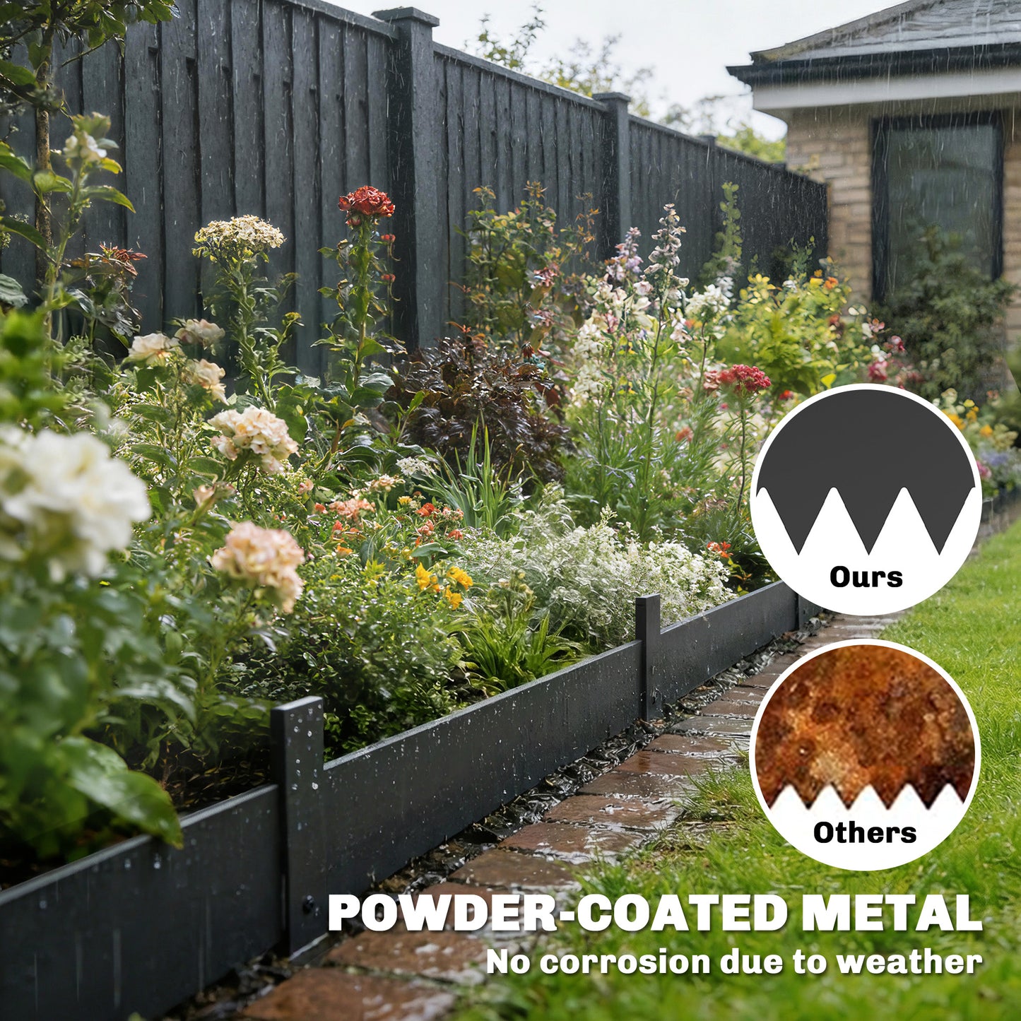 Outsunny 5Pcs Garden Fence Set Metal Picket Fence Panels 115x15cm Black Weatherproof