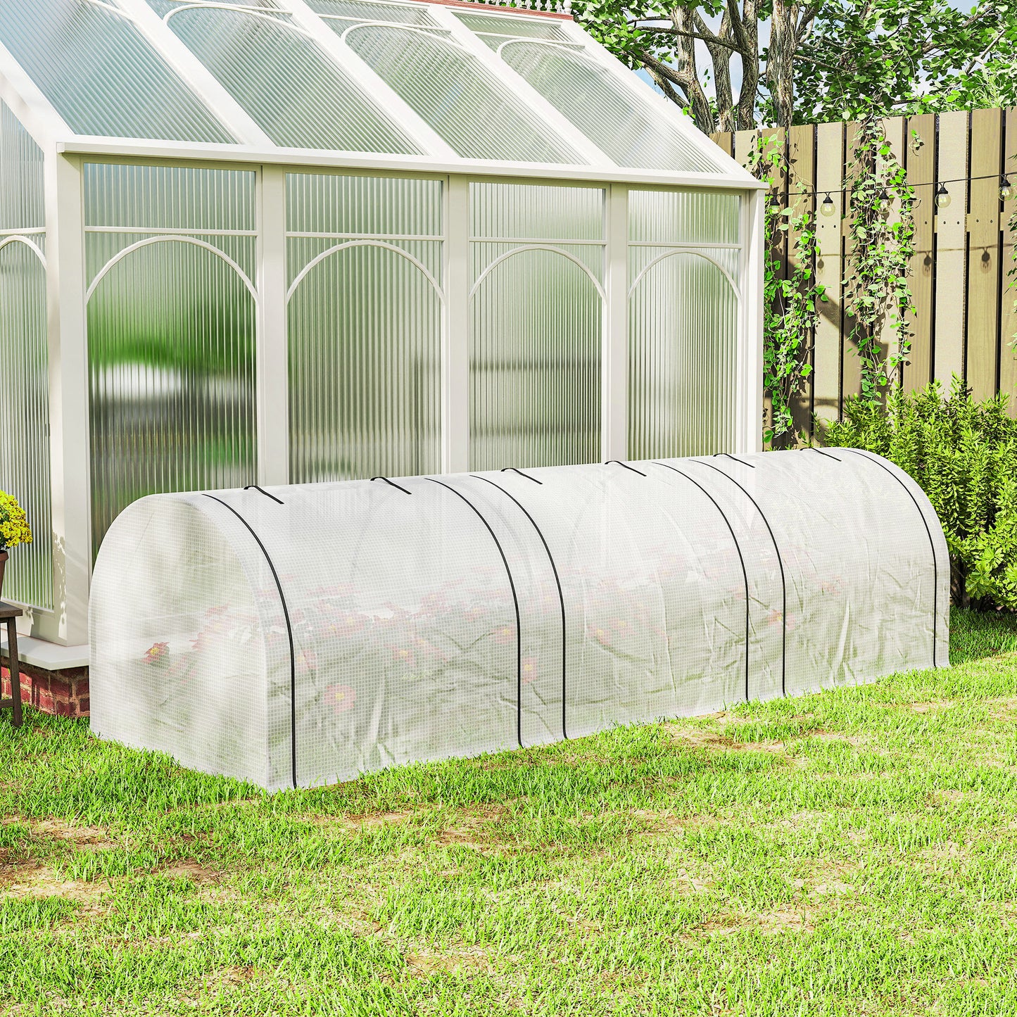 Outsunny 295 By 100 Cm Low Tunnel Greenhouse With Powder Coated Steel Frame For Year Round Plant Growth White