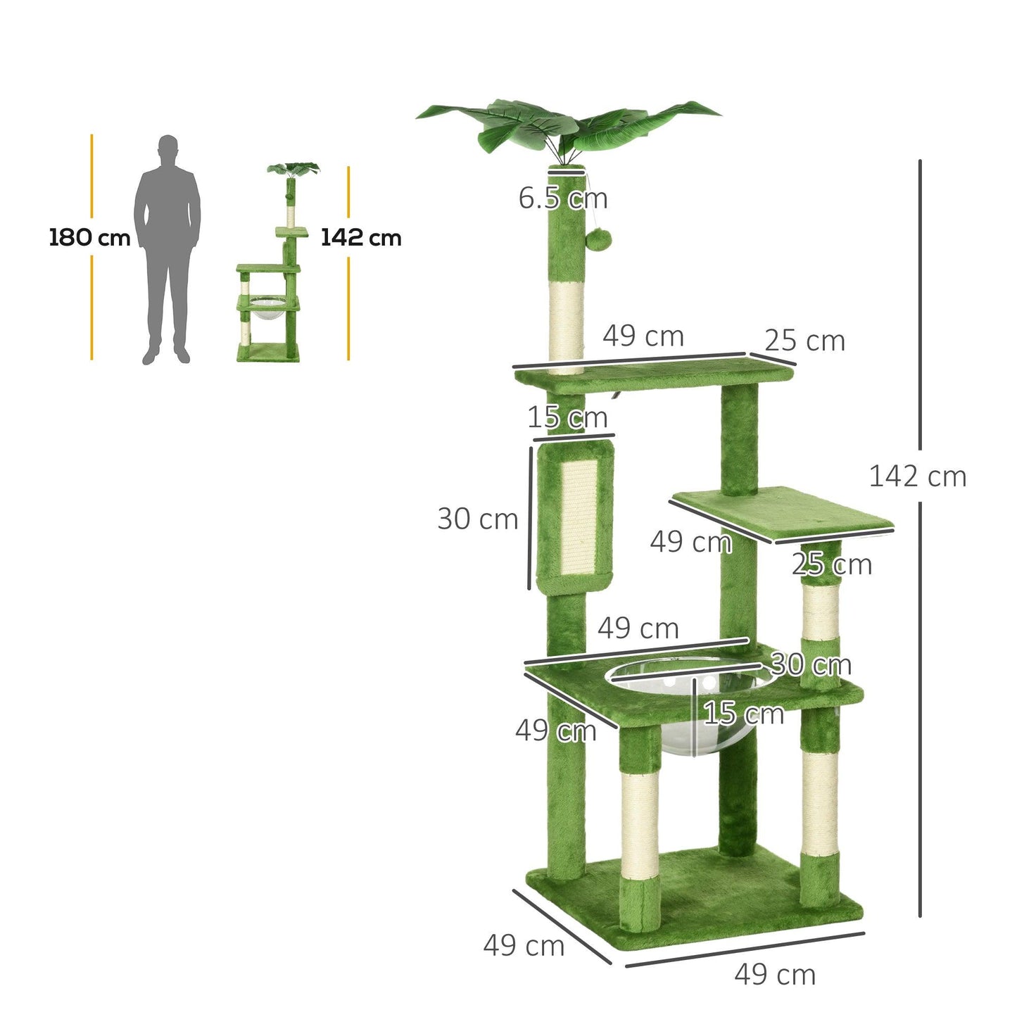 PawHut Green Cat Tree Tower with Scratching Post and Hammock - ALL4U RETAILER LTD