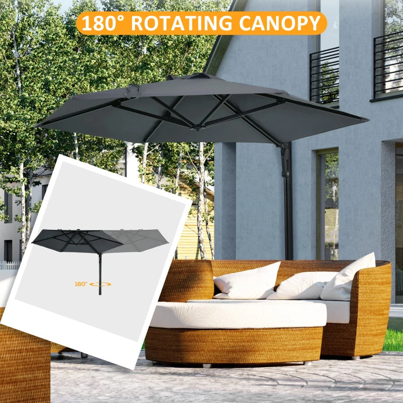 Outsunny 2.5m Wall Mounted Parasol - Hand Push Outdoor Patio Umbrella with 180° Rotatable Canopy for Porch, Deck, Garden - 250 cm, Dark Grey - ALL4U RETAILER LTD