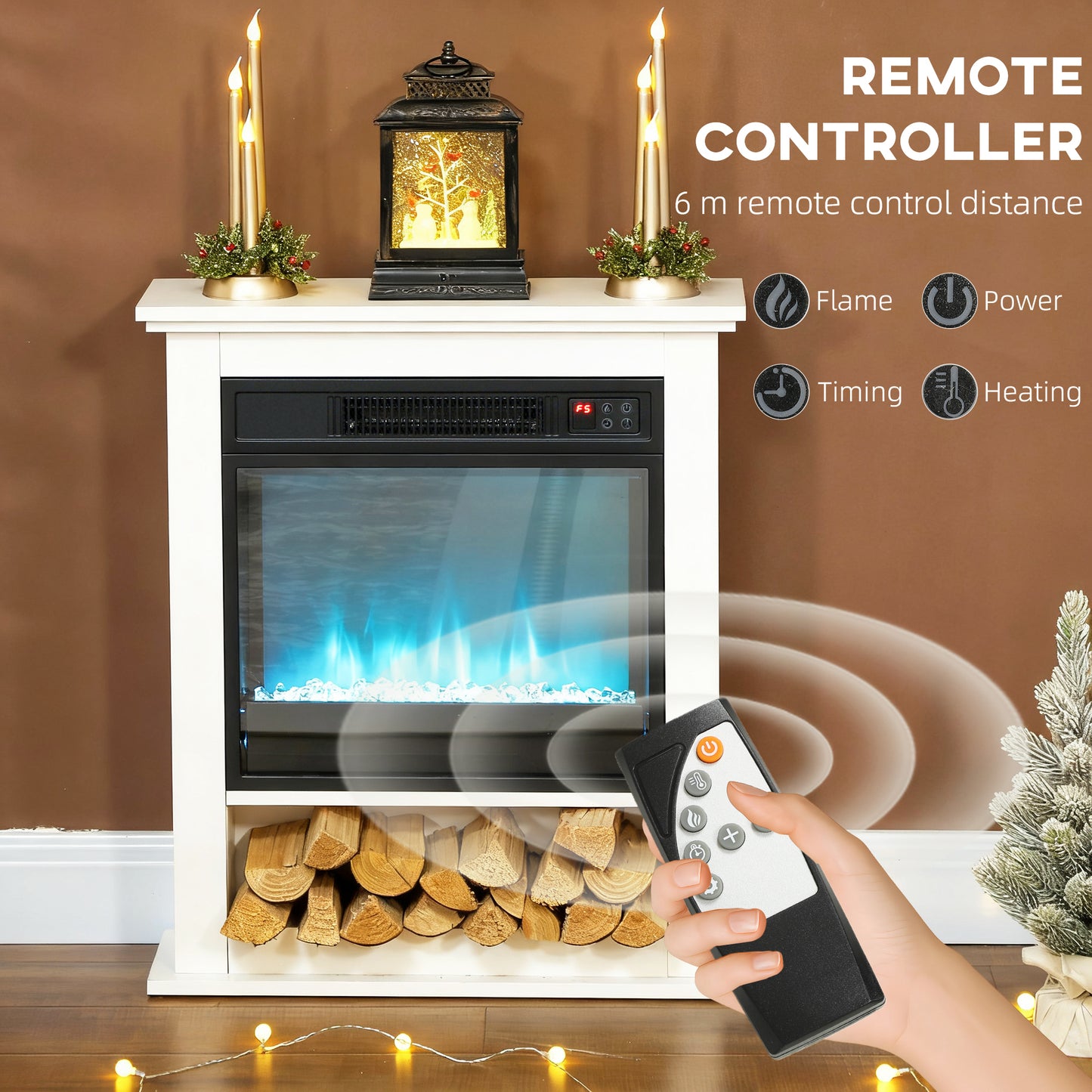 HOMCOM 1800W Adjustable Faux Flame Electric Fireplace White With Realistic Flames And Nine Color Settings 6142 BTU