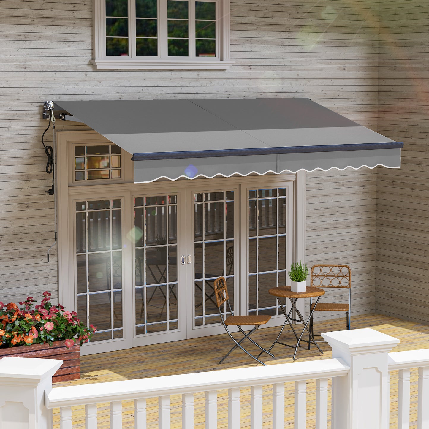Outsunny 3.5m x 3m Electric and Manual Awning With Remote Control Dark Grey Aluminium Frame