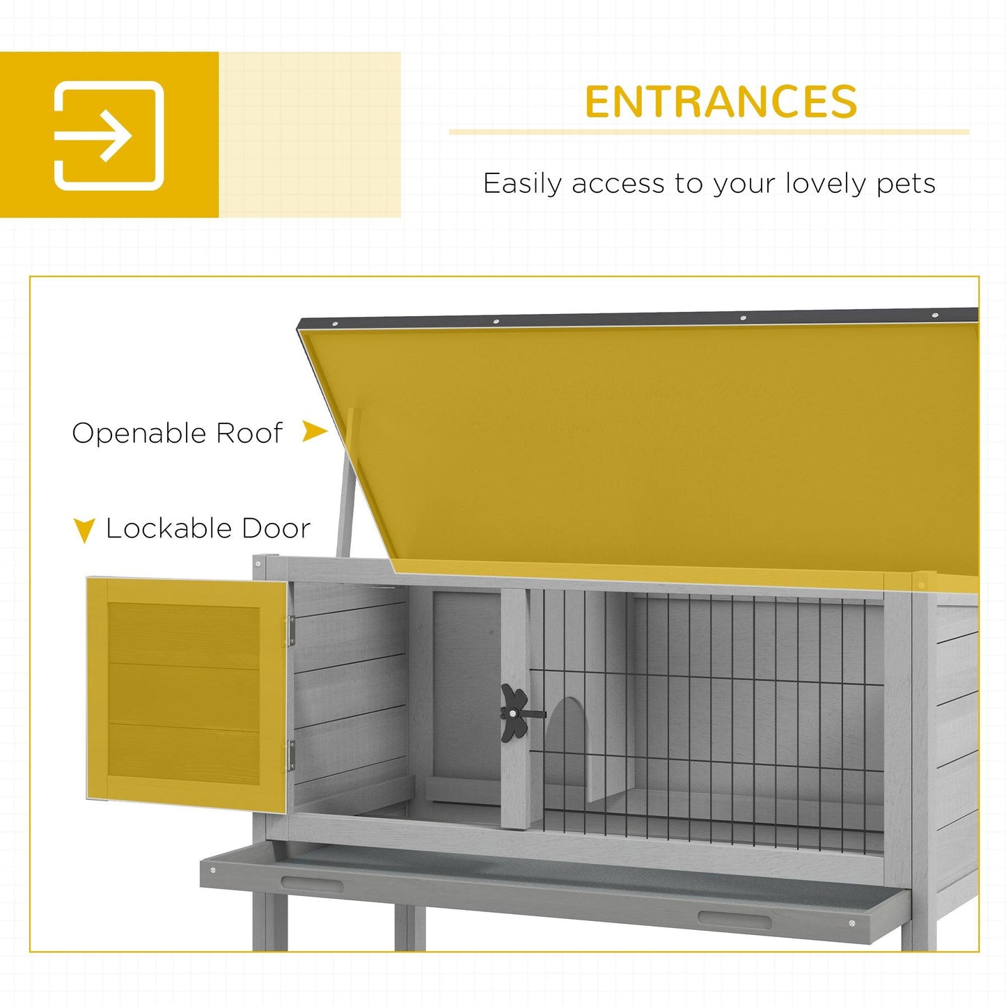 PawHut Gray Wooden Rabbit Hutch Cage with Openable Roof - 84 x 43 x 70 cm - ALL4U RETAILER LTD