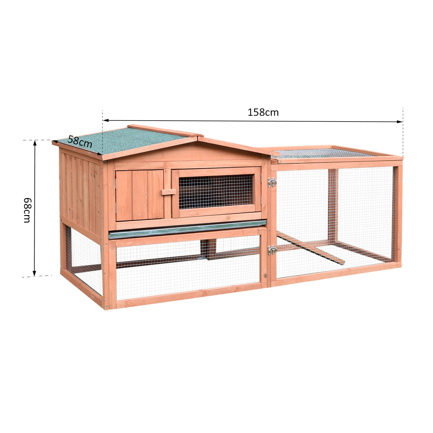 Pawhut Dual-Level Wooden Rabbit Hutch and Chicken Coop for Outdoor Use - 158 x 58 x 68 cm - ALL4U RETAILER LTD