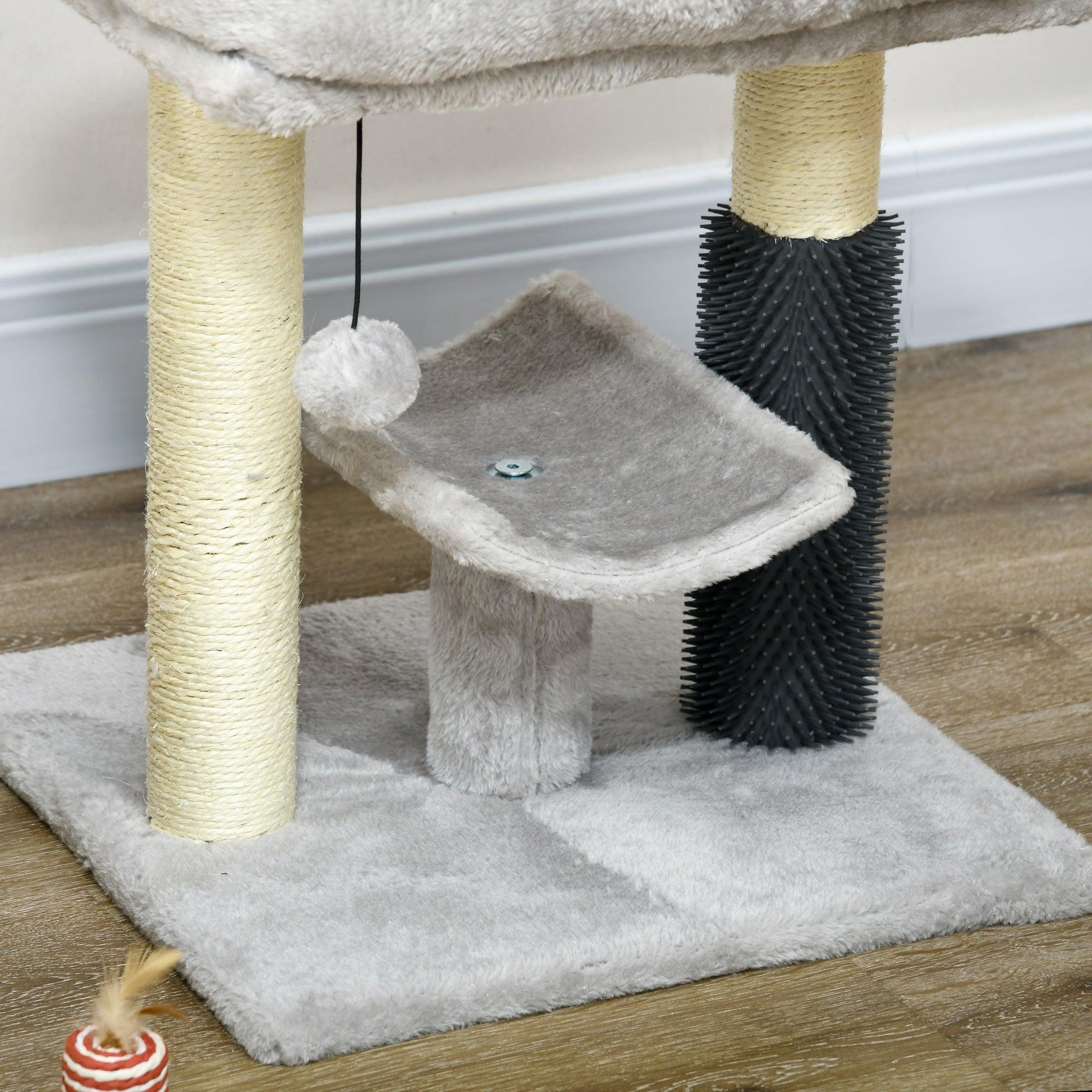 PawHut Small Cat Tree Tower w/ Scratching Posts, Bed, Perch, Self Groomer, Toy - ALL4U RETAILER LTD