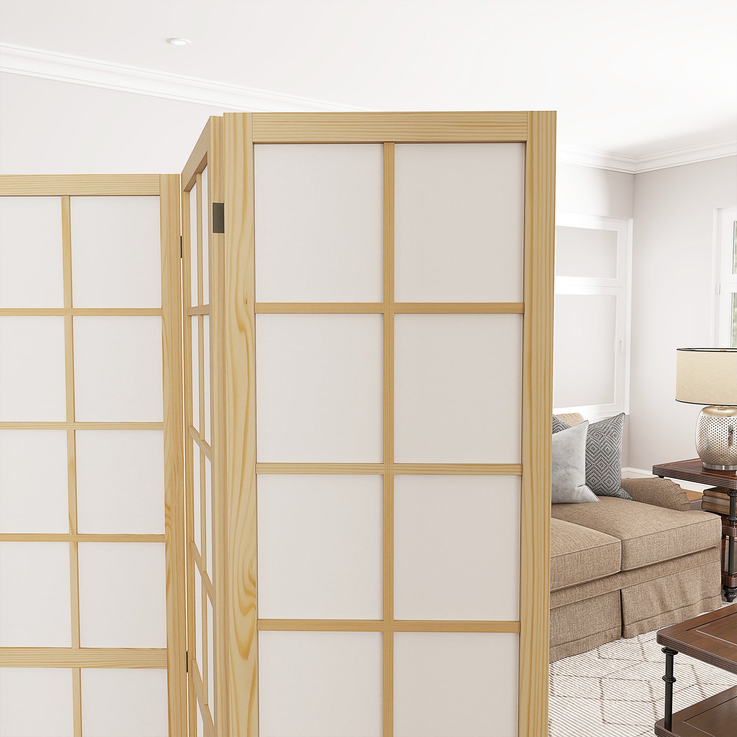 HOMCOM Four Panel Folding Room Divider Freestanding Privacy Screen 160 x 170 cm for Living Room and Bedroom