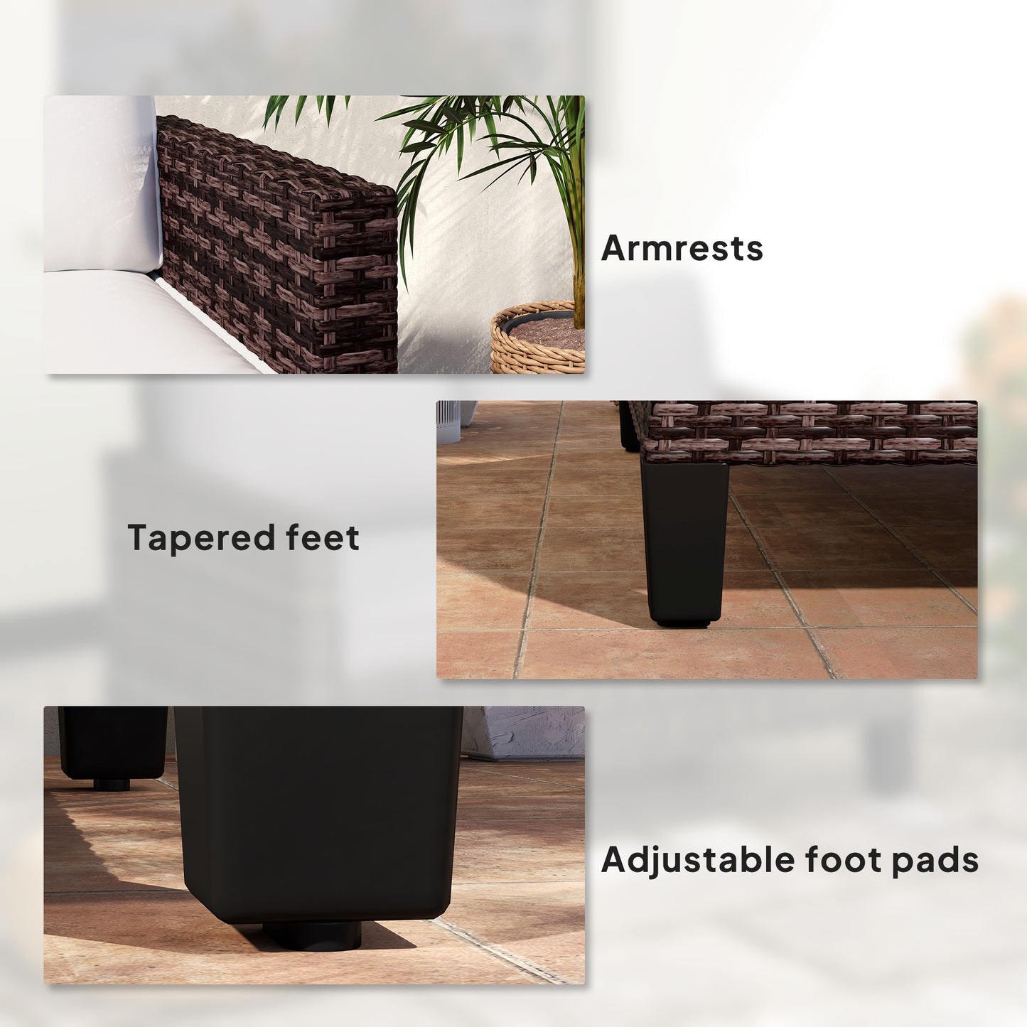 Outsunny Two Seater Rattan Outdoor Sofa Brown With Cushions And Adjustable Feet