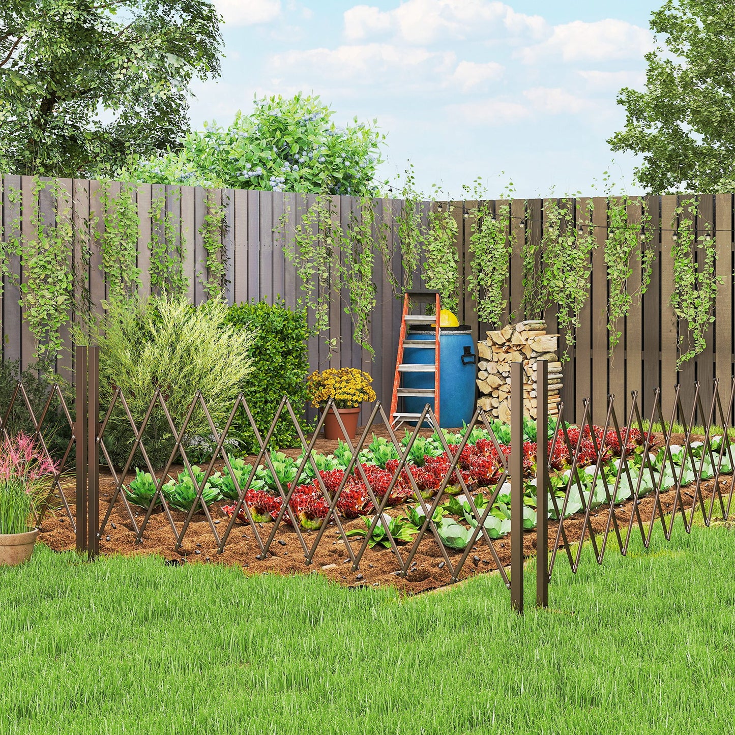 Outsunny Expanding Trellis Fence, Freestanding Movable Fence, Foldable Garden Screen Panel, 250 x 103.5 cm, Dark Brown