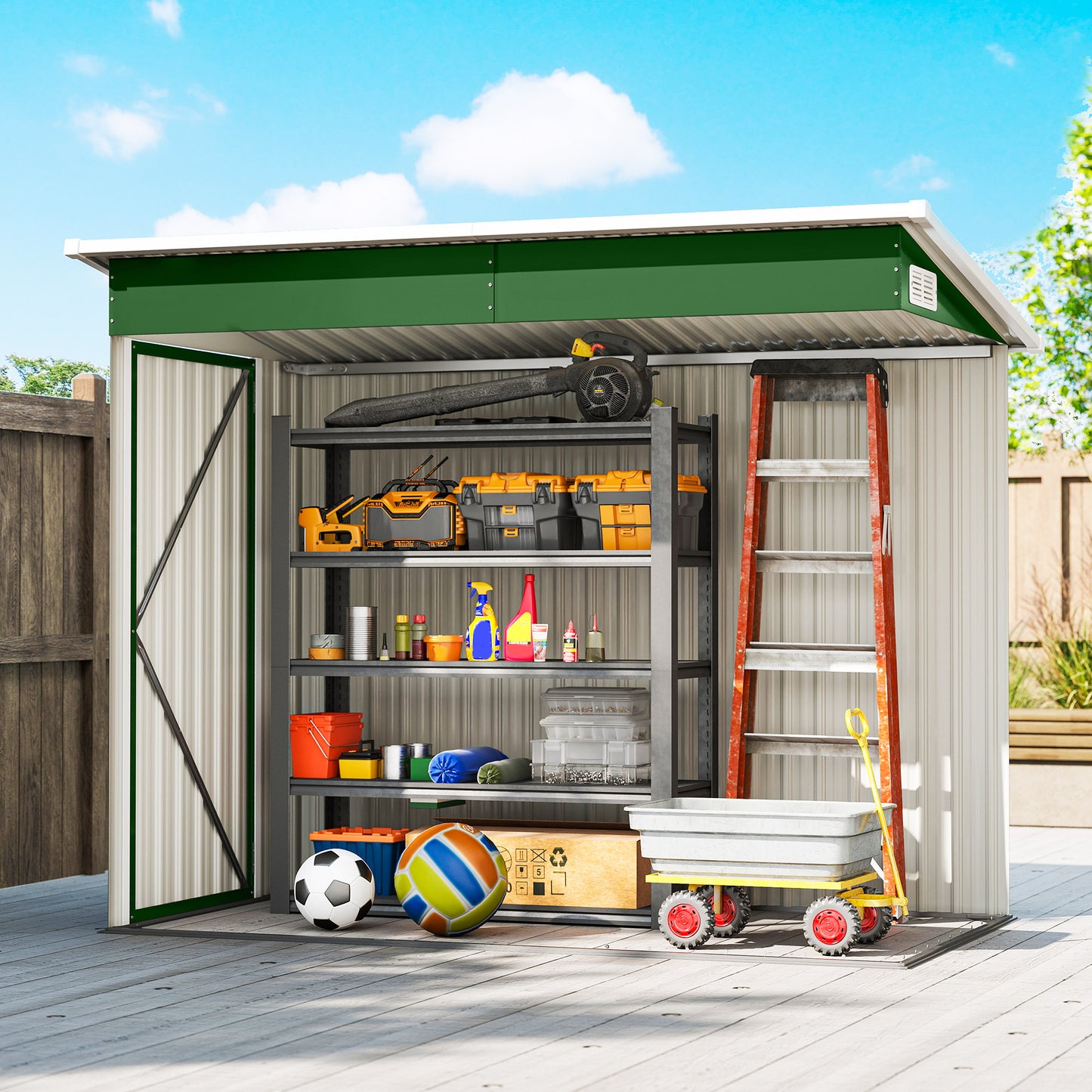 Outsunny 7.5 x 4.3 ft Metal Garden Storage Shed Waterproof Outdoor Shed With Triple Lockable Doors Green