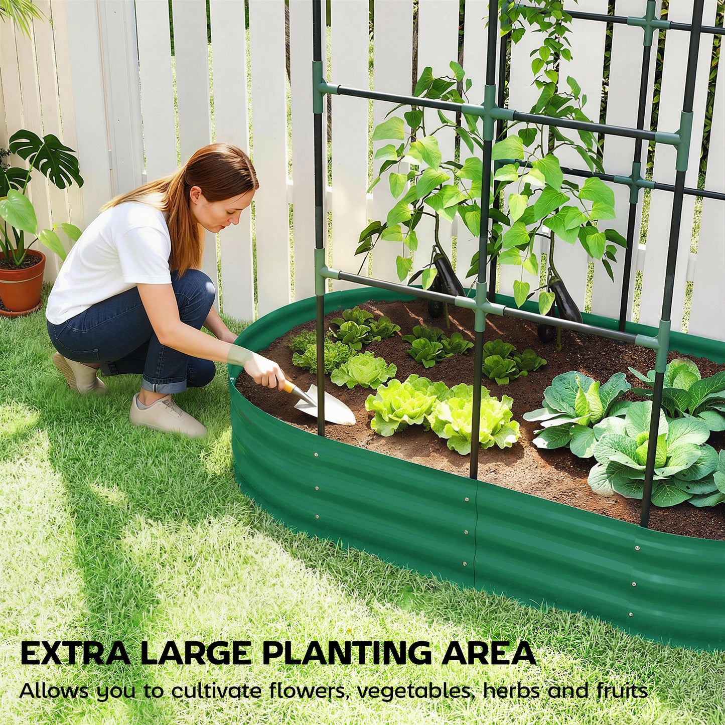 Outsunny Galvanised Raised Garden Bed With Arched Trellis 5x3x6 Ft Open Bottom Metal Garden Bed Green