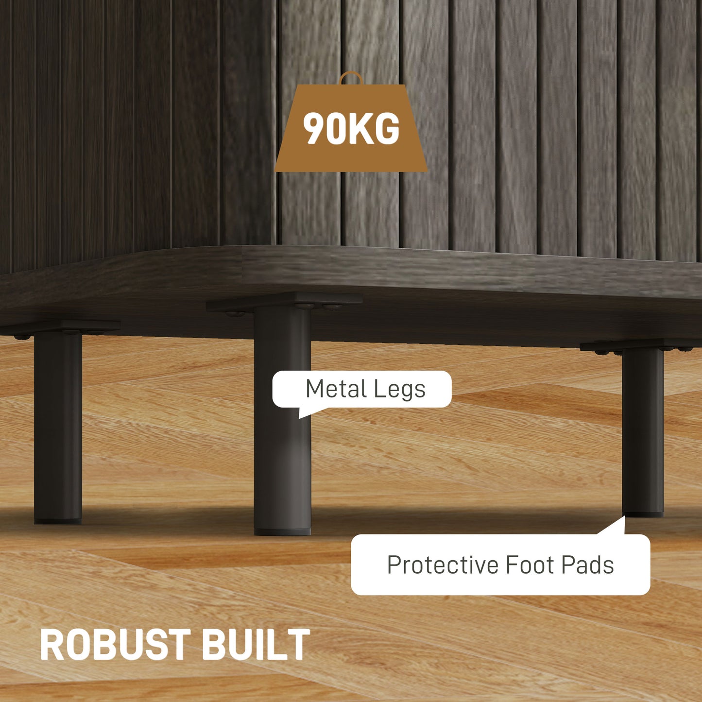 HOMCOM Nightstand With Sliding Doors And Metal Legs Grey Two Tier Bedside Table Nordic End Table