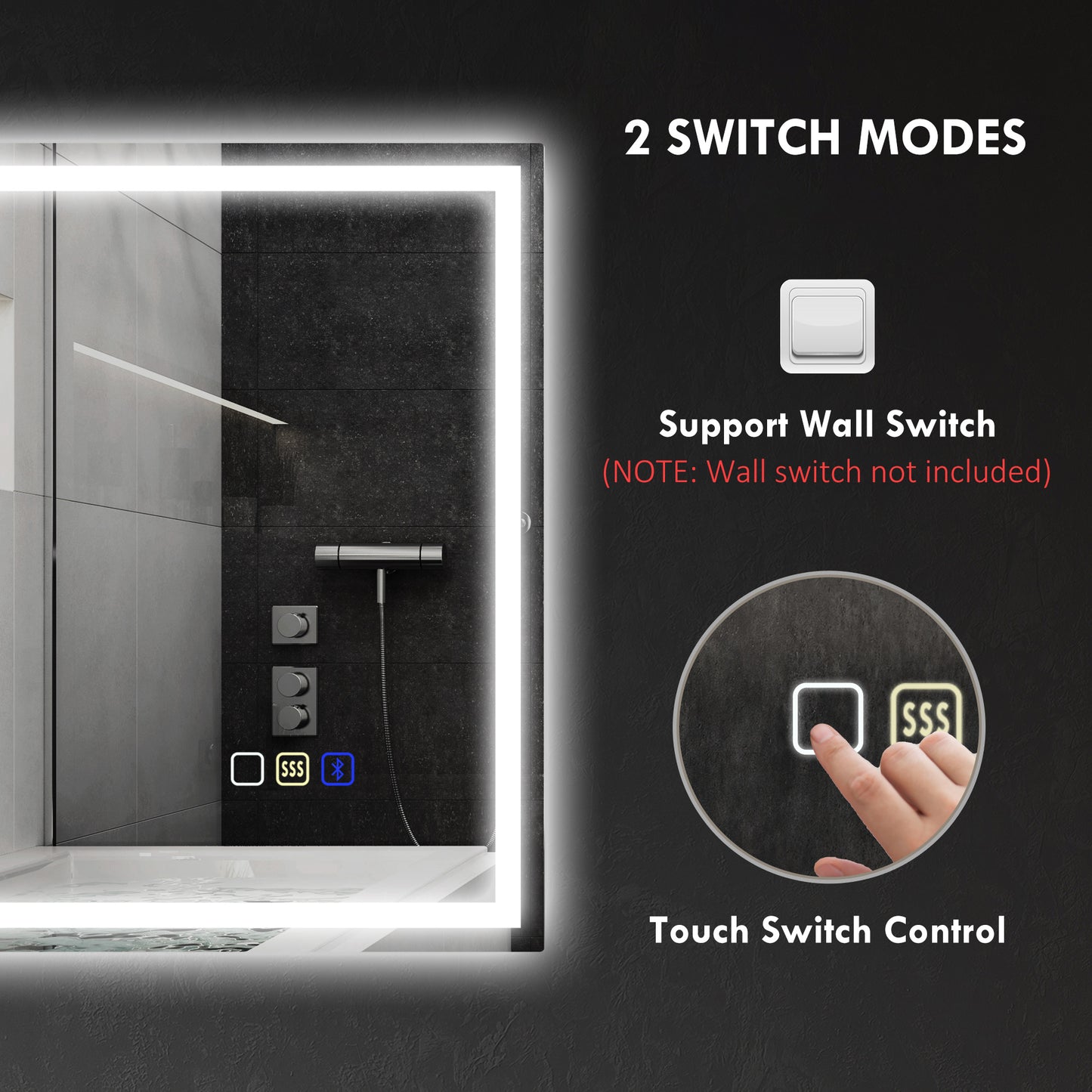 HOMCOM 60 x 80 Cm Anti Fog LED Bathroom Mirror With Bluetooth And 240 Edge LED Beads For Bright Illumination Silver Tone