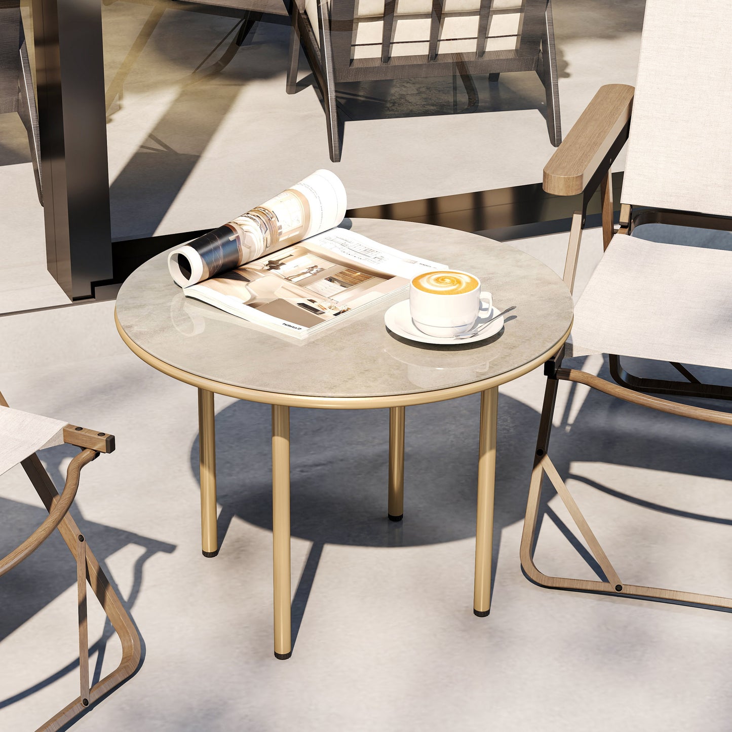 Outsunny Round Coffee Table With Faux Marble Top And Tempered Glass Steel Frame End Side Table For Living Room Beige