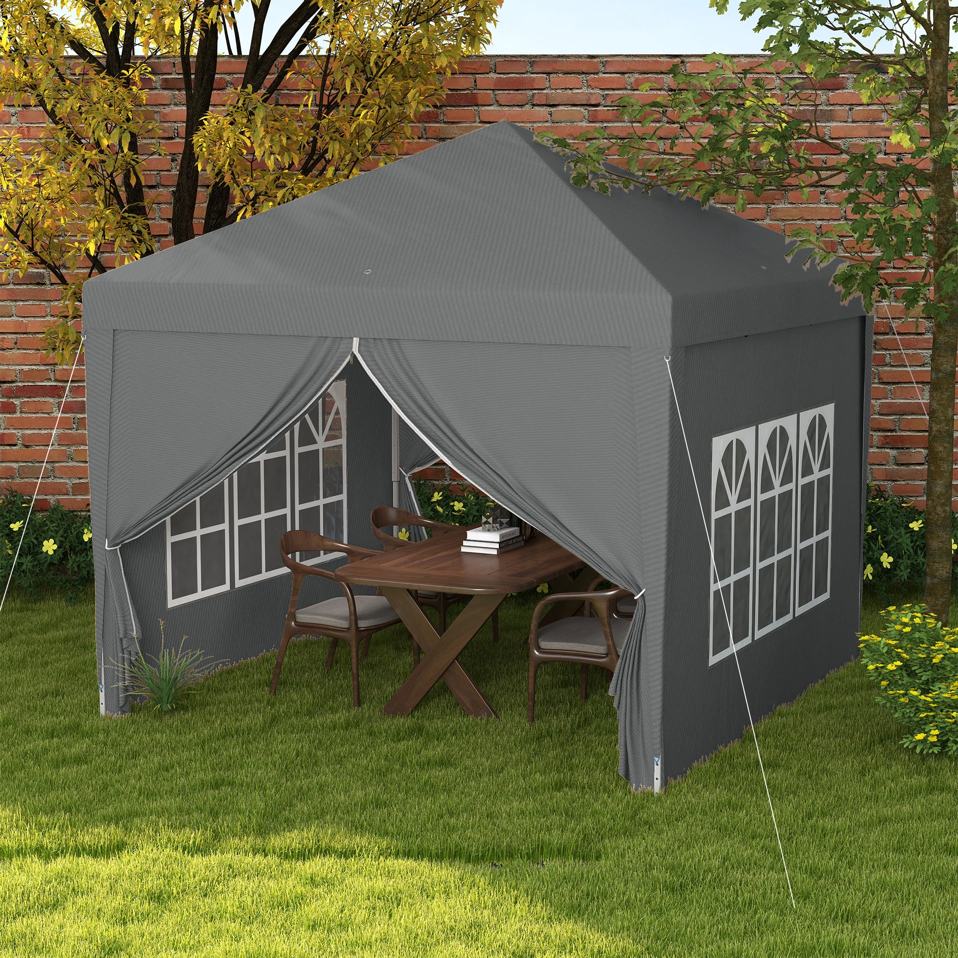 Outsunny 3x3m Waterproof Pop-Up Canopy Tent with Carry Bag and Windows for Events, Grey - ALL4U RETAILER LTD