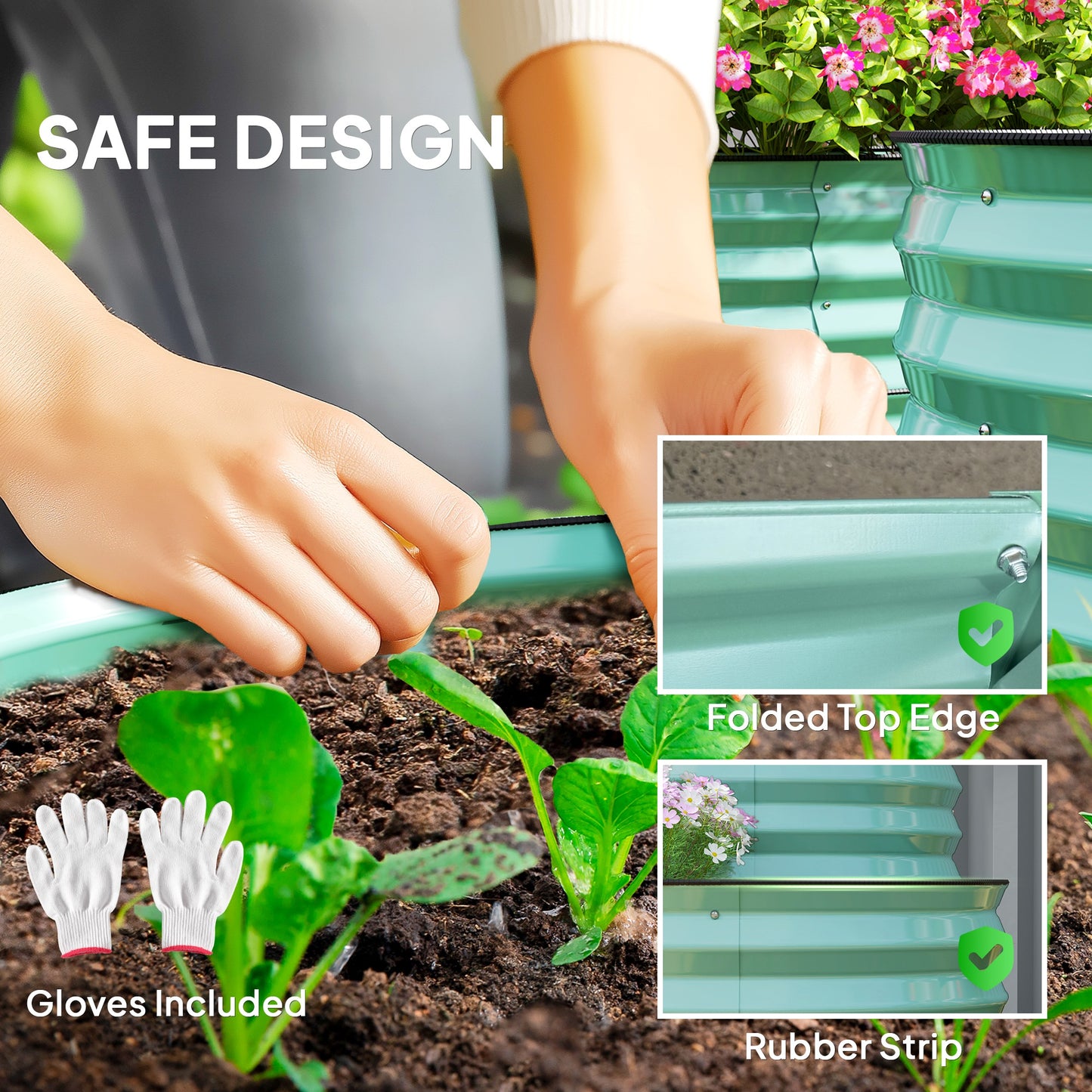 Outsunny Two Tier Galvanised Steel Garden Planter Dark Green Outdoor Plant Stand With Open Bottom