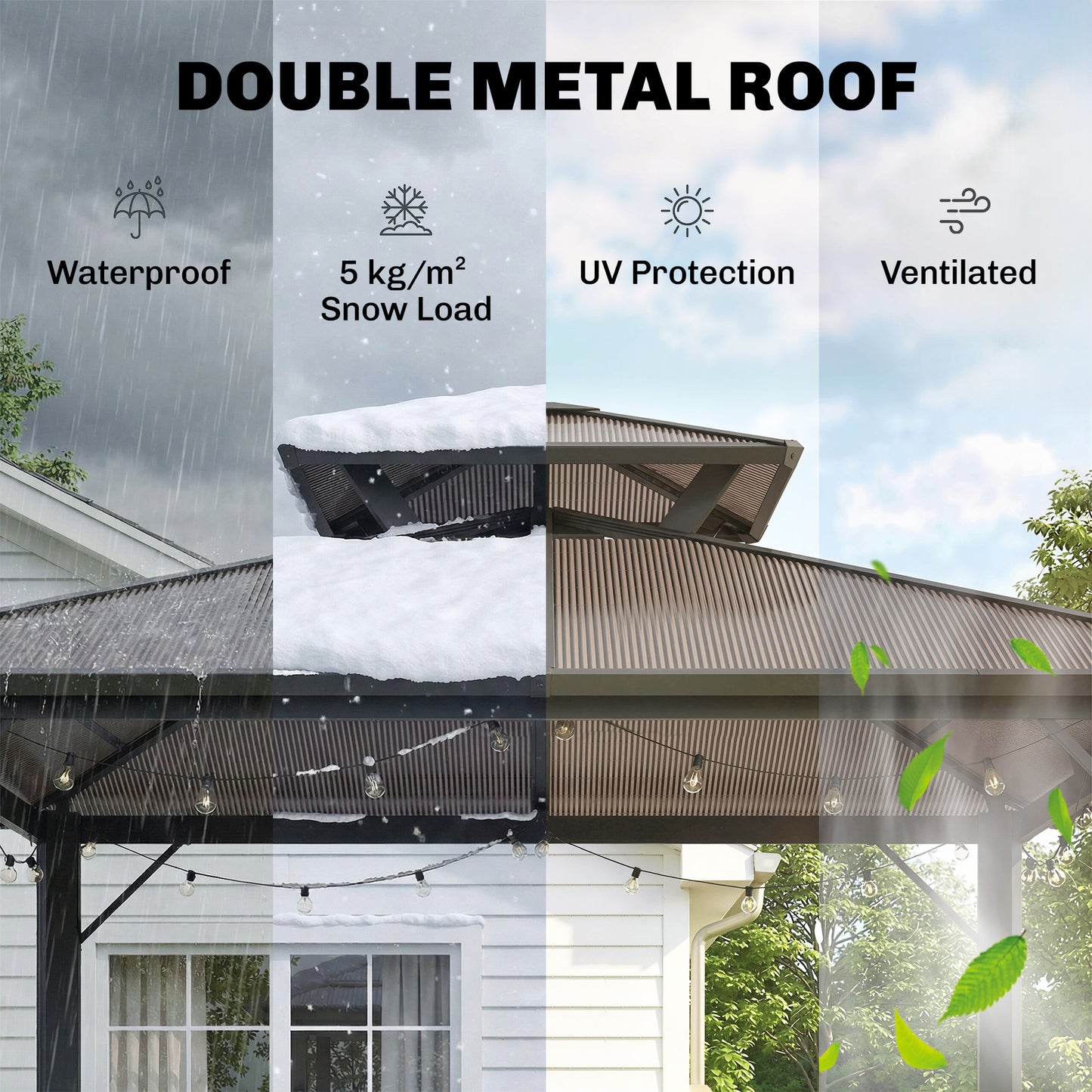Outsunny 2.5 X 1.5 M Hardtop BBQ Gazebo With Double Roof Aluminium Outdoor Shelter Brown