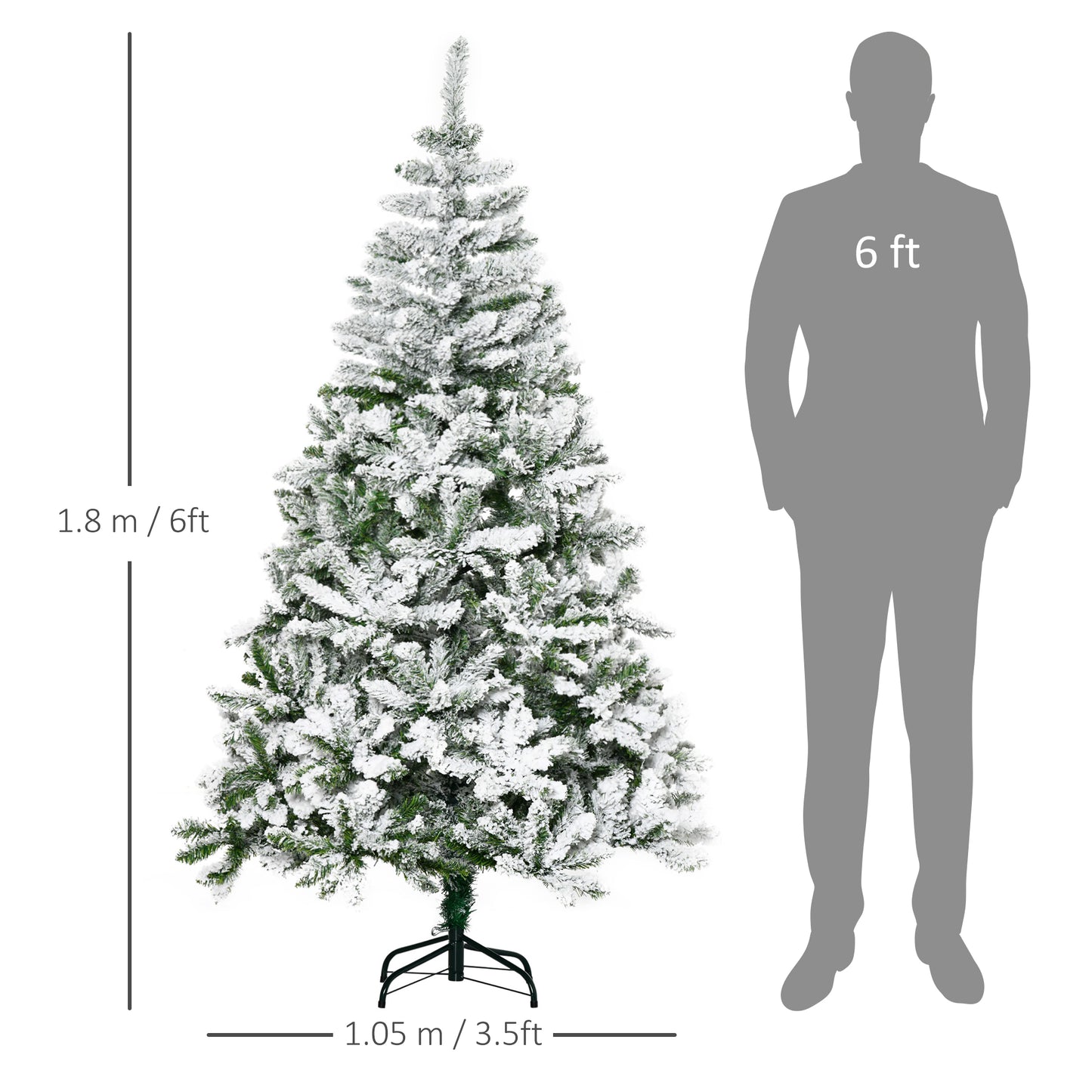 HOMCOM Snow-Flocked 6-Foot Artificial Christmas Tree with 750 Realistic Branches and Steel Base - ALL4U RETAILER LTD