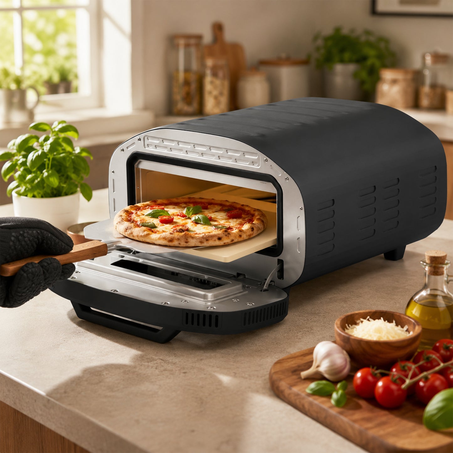 HOMCOM 12 Inch Electric Pizza Oven With 8 Preset Modes And Ceramic Stone