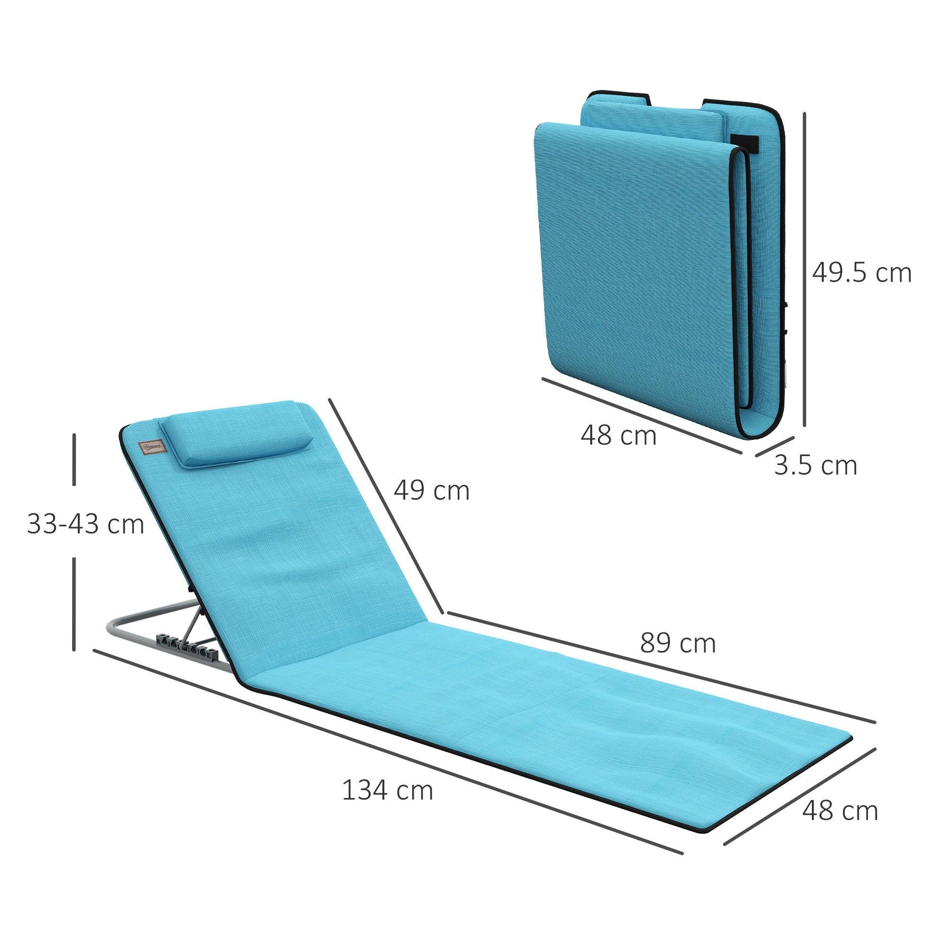 Outsunny Metal Frame PE Fabric 2 Pieces Outdoor Beach Reclining Chair Set w/ Pillow Light Blue - ALL4U RETAILER LTD