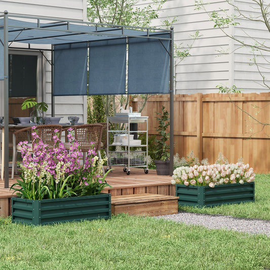 Outsunny Set of 2 Green Galvanised Steel Raised Garden Planters for Flowers, Herbs & Vegetables - ALL4U RETAILER LTD