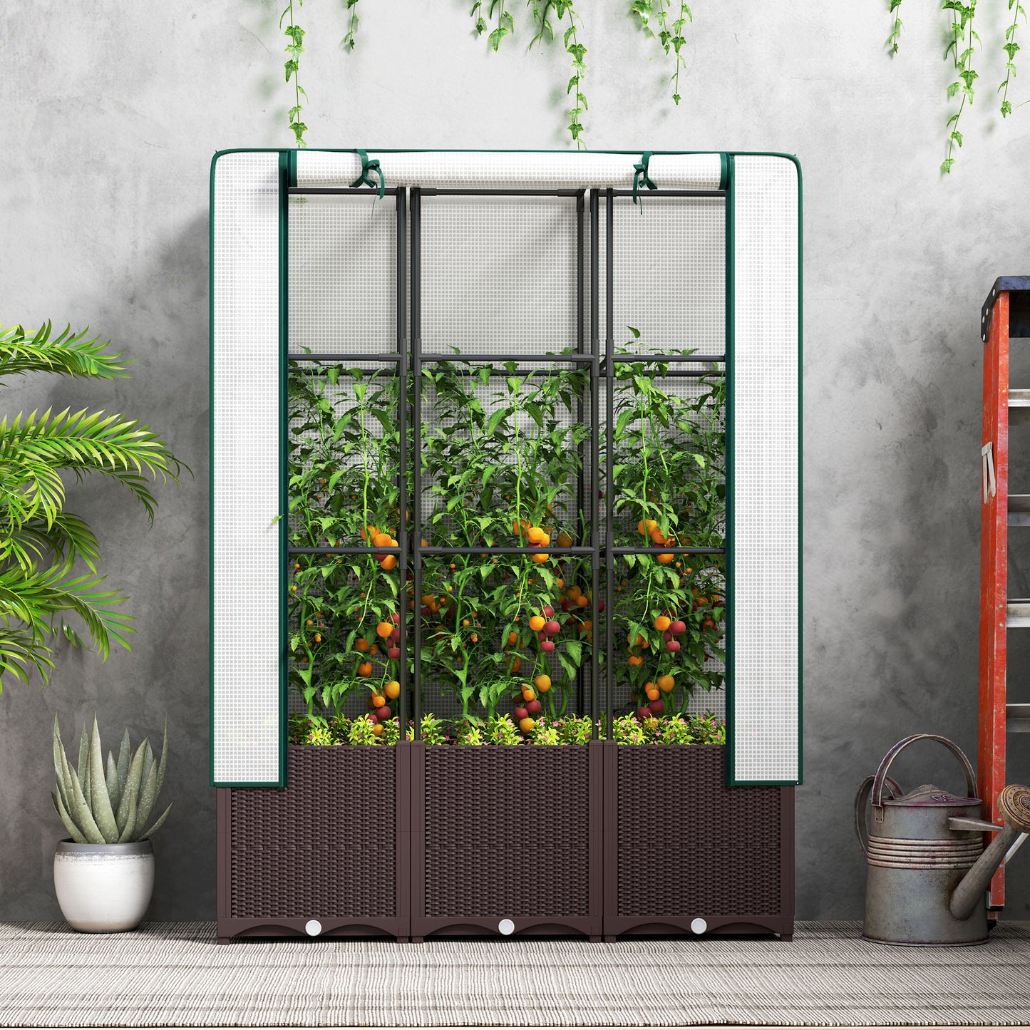 Outsunny Raised Garden Bed With Trellis And PE Cover For Climbing Plants Vegetables And Flowers 120x40x140 cm