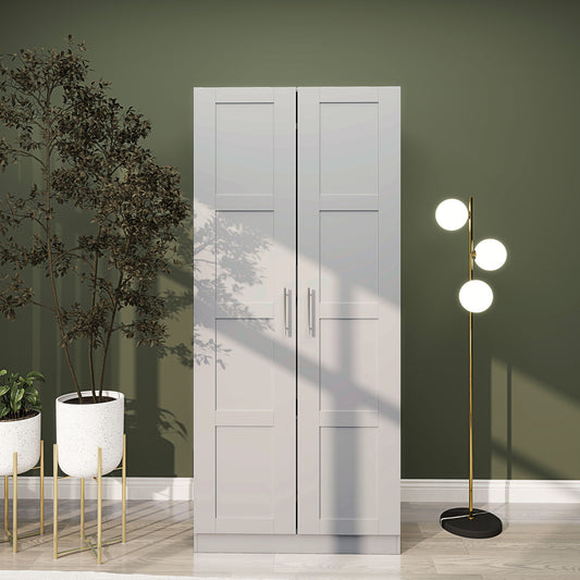 HOMCOM Double Paneled Door Wardrobe With Shelves Grey Soft Close Doors for Bedroom Storage