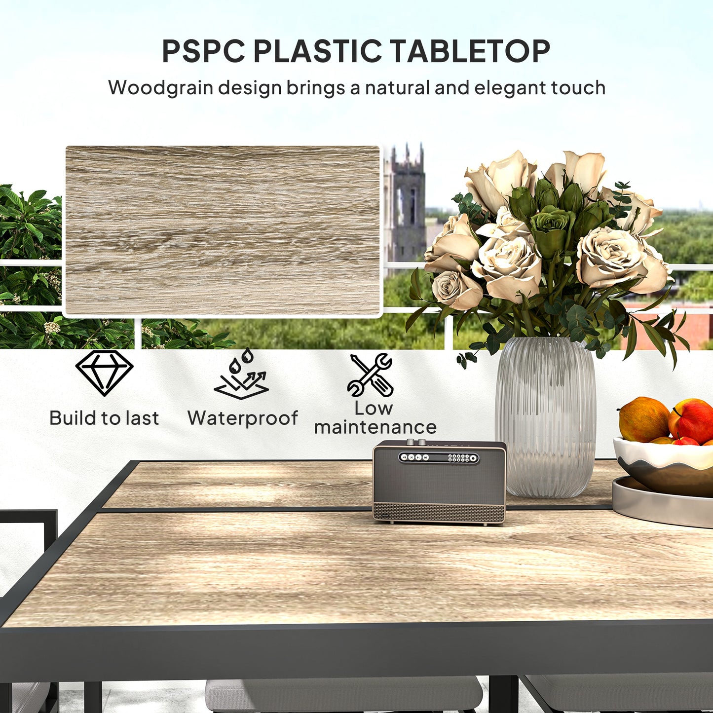 Outsunny Nine Piece Steel Frame Garden Dining Set With Cushions Grey Outdoor Furniture