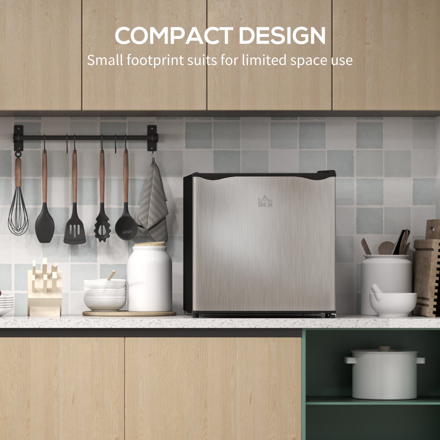 HOMCOM 35L Mini Freezer With Temperature Range Minus 24 To Minus 14 Degrees Celsius Silver Tone Countertop Space Saver