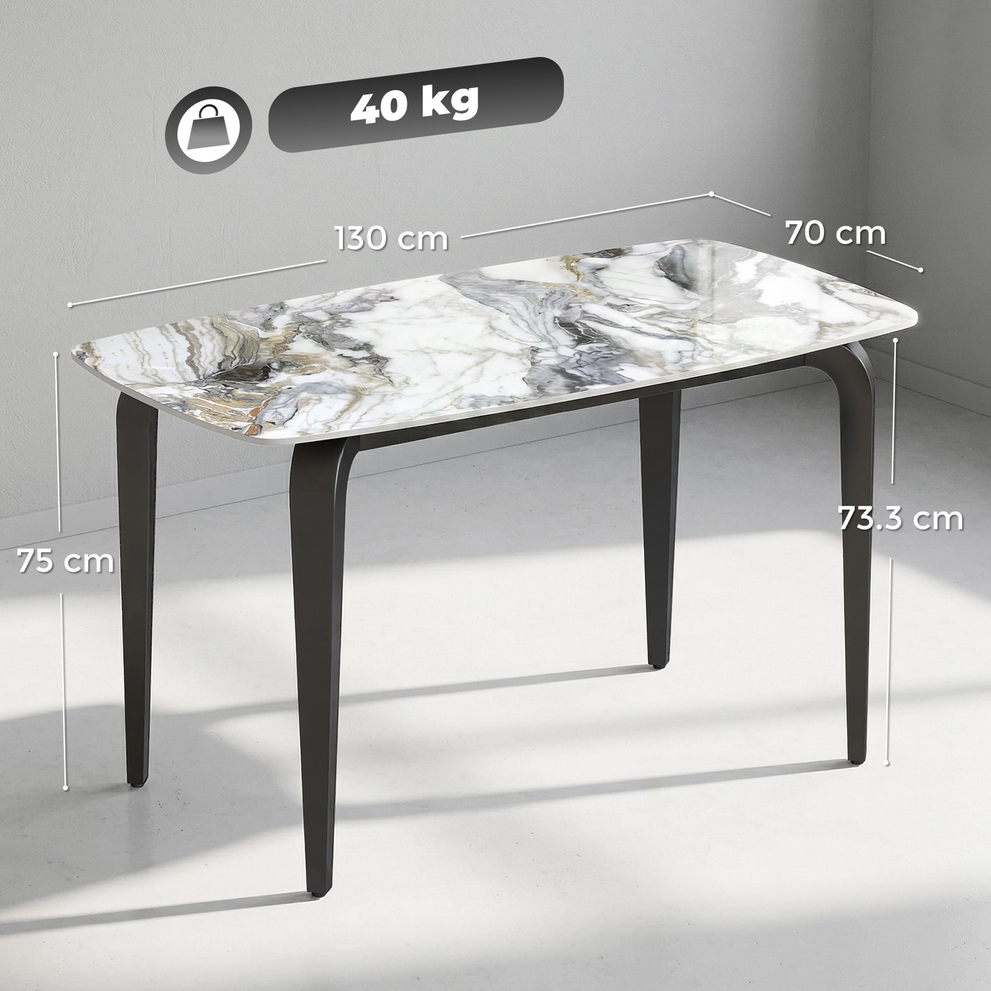 HOMCOM 4 Seat Dining Table With Sintered Stone Top And Heat Resistant Metal Legs White Modern Kitchen Table