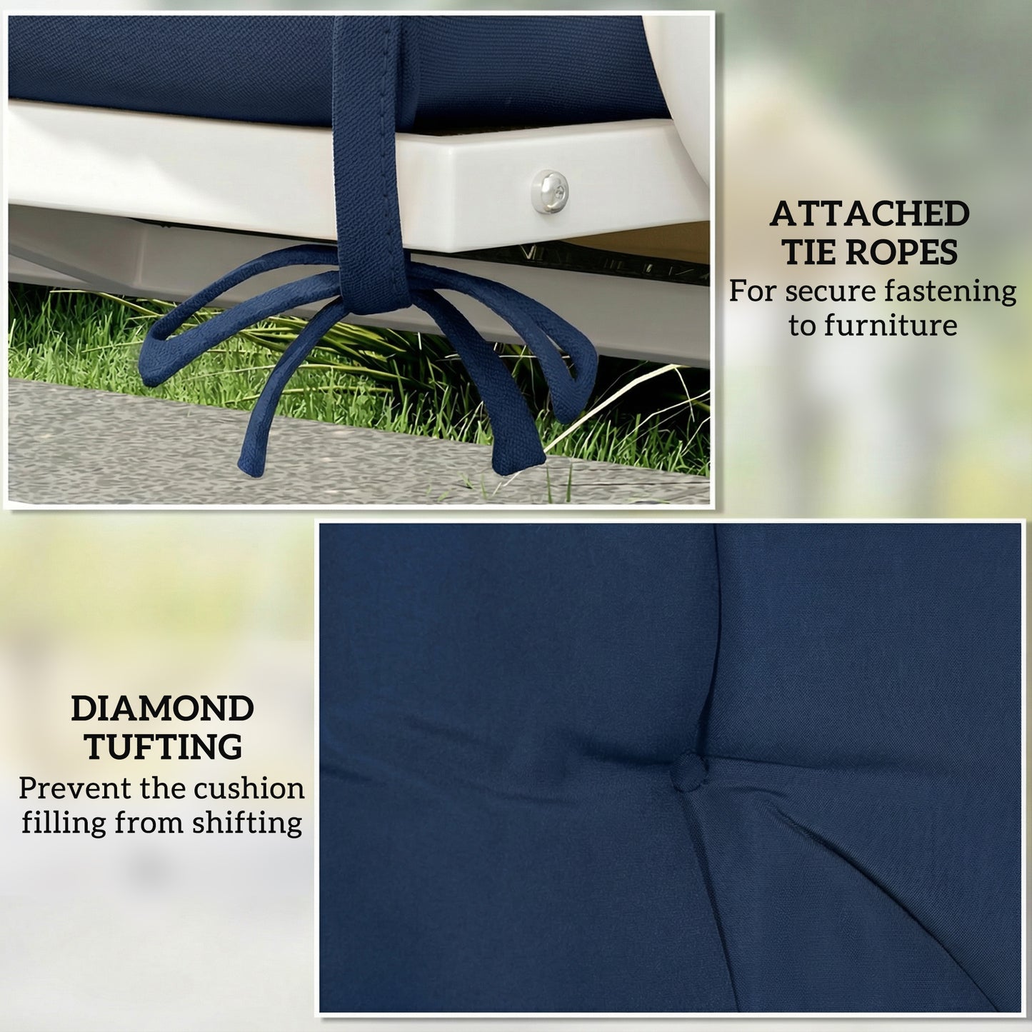 Outsunny 2 Seater Bench Pad Garden Chair Cushion With Back And Ties Indoor Outdoor 98 By 100 Centimeters Dark Blue