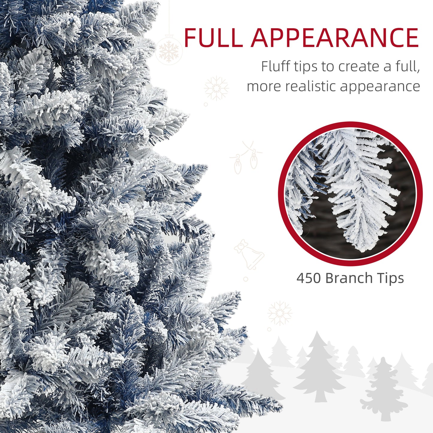 HOMCOM 5ft Snowy Blue Flocked Christmas Tree with 450 Tips and Metal Stand - ALL4U RETAILER LTD