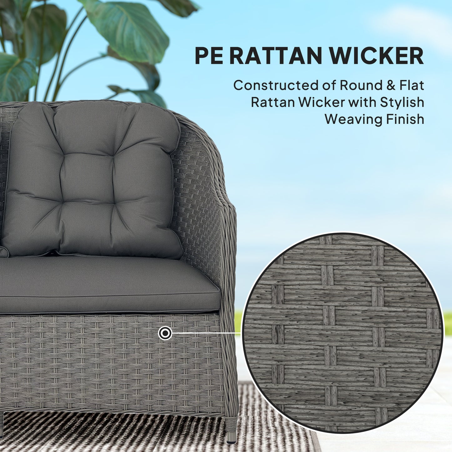 Outsunny Four Piece Rattan Outdoor Furniture Set With Glass Top Table For Patio Light Grey