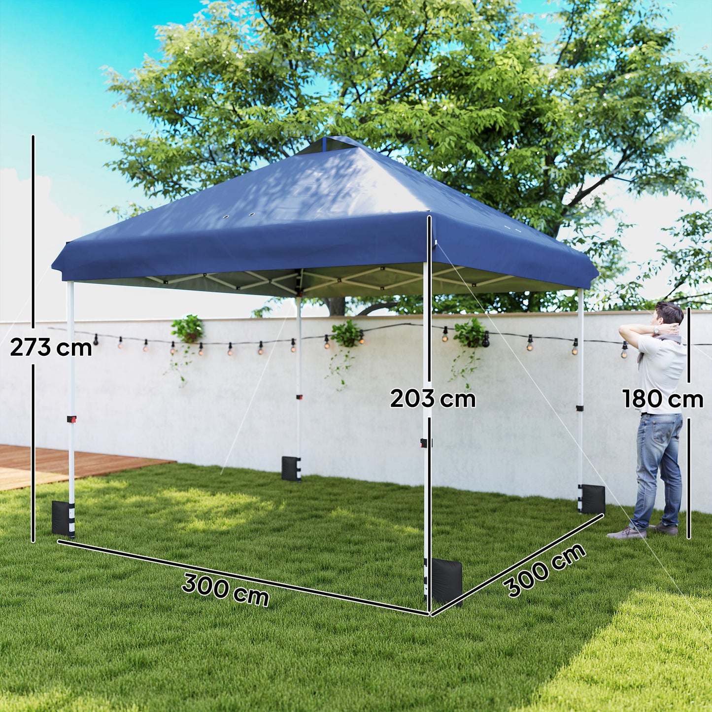 Outsunny 3x3m Pop Up Gazebo With Wheels UPF 50 One Touch Outdoor Garden Party Tent Canopy Dark Blue
