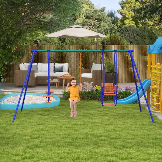 Outsunny 3-in-1 Colorful Metal Swing Set for Kids with Glider and Rocking Chair - ALL4U RETAILER LTD