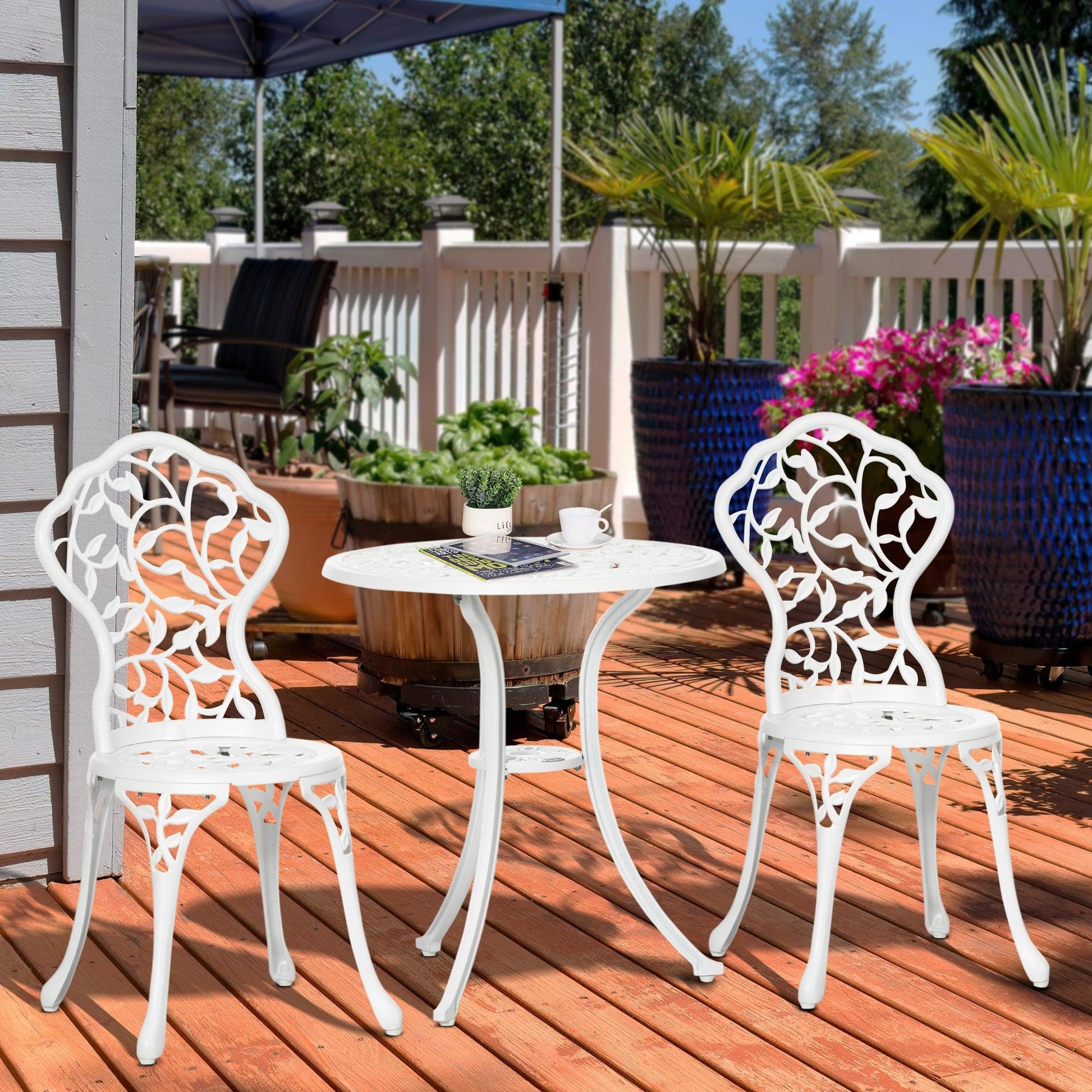 Outsunny 3 Piece Bistro Set - White - ALL4U RETAILER LTD