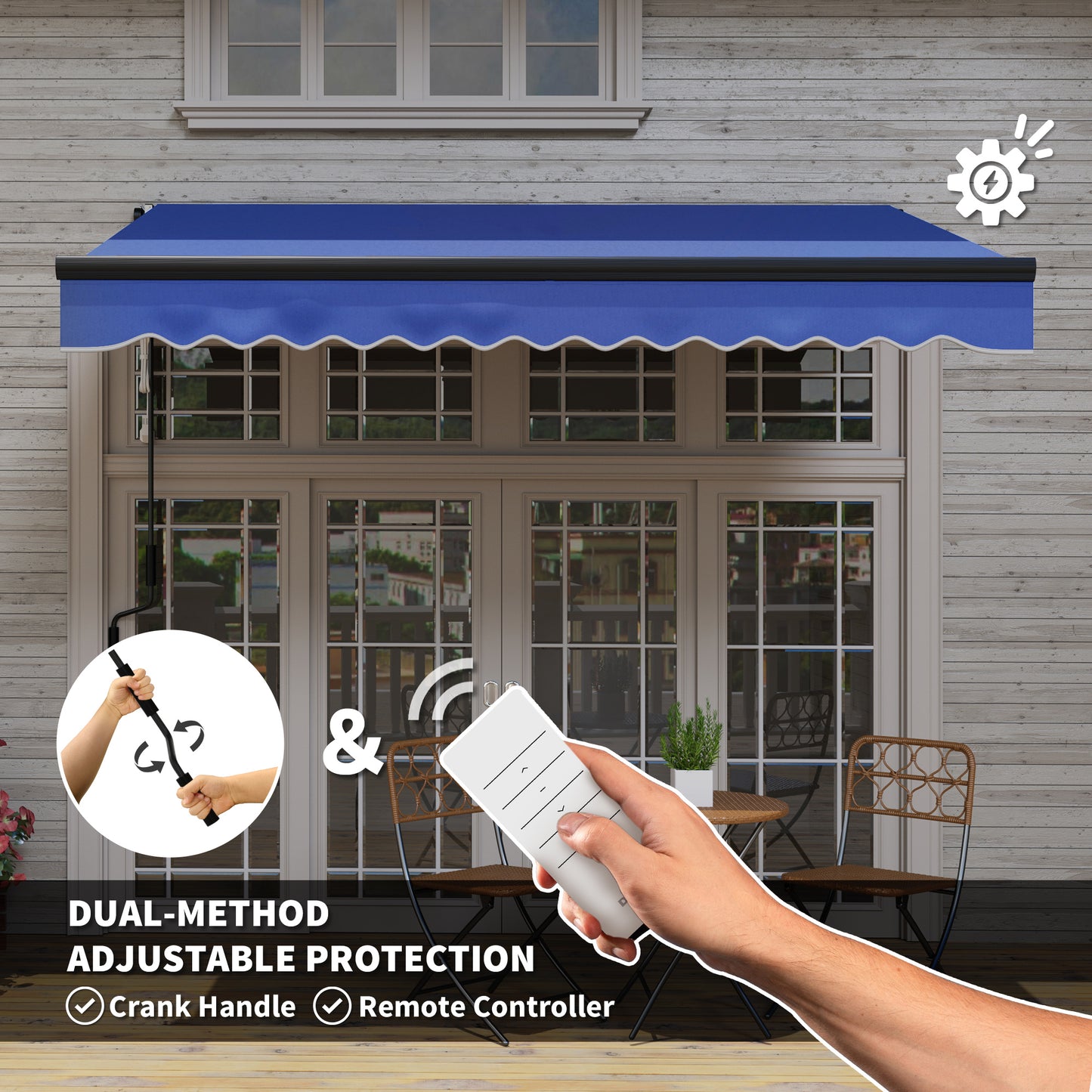 Outsunny 3 x 2.5m Electric Retractable Awning With LED Light And Remote Aluminium Frame UV50+ Blue