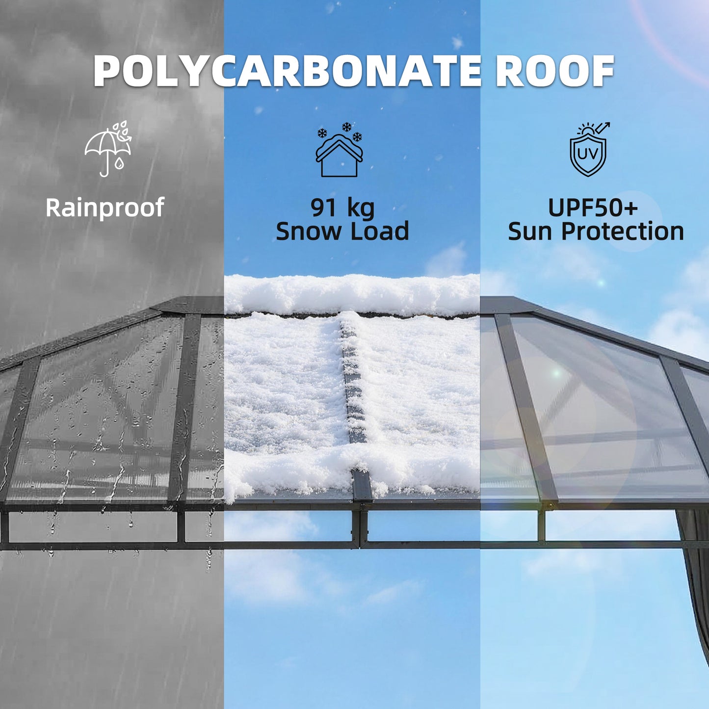 Outsunny 3 x 4 m Outdoor Hardtop Gazebo With Polycarbonate Roof Aluminum Permanent Pavilion With Curtains Dark Grey