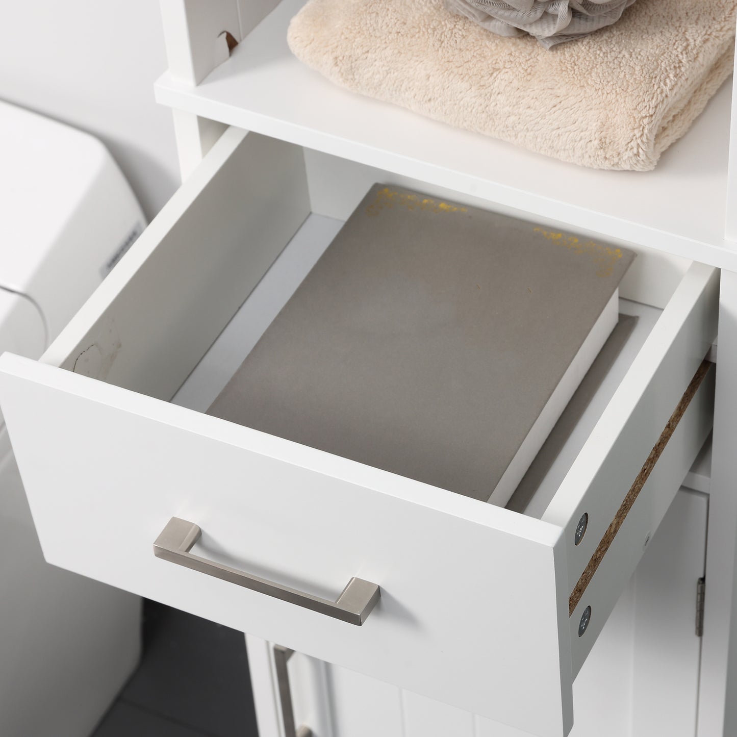 Kleankin Bathroom Furniture Set With Adjustable Shelves Tall Storage Cabinet With Open Shelves And Drawers White