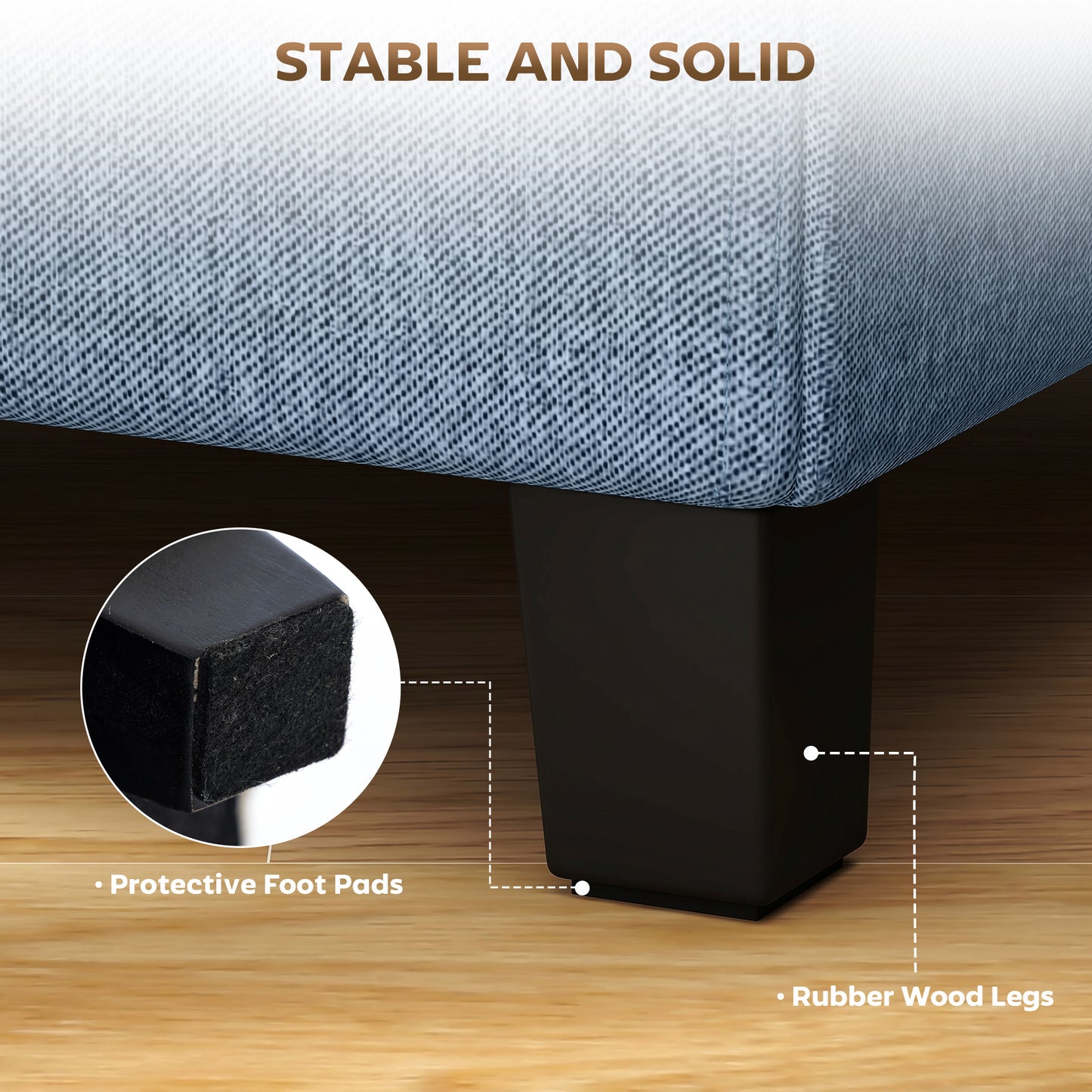 HOMCOM Small Ottoman Square Footstool With Side Pocket Rubber Wood Legs And Padded Seat Dark Blue