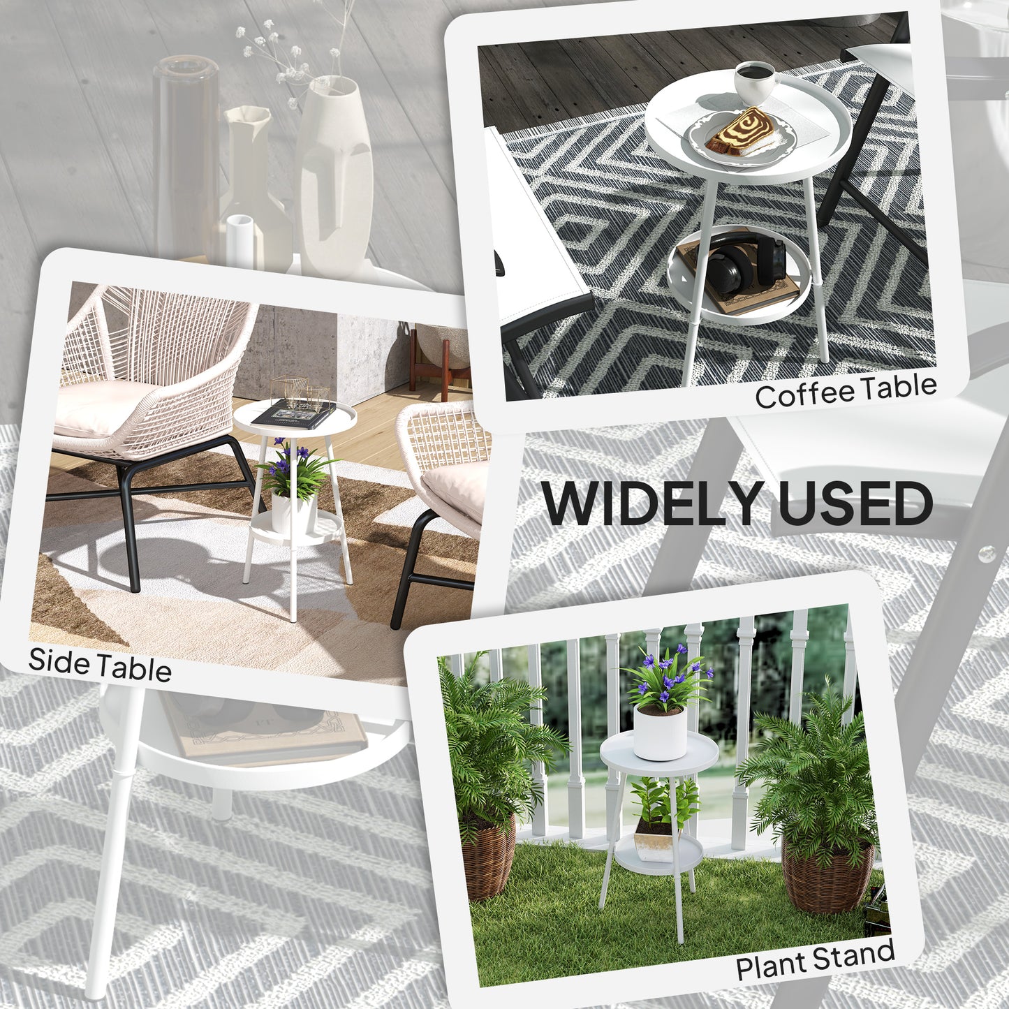 Outsunny White Two Tier Metal Garden Table For Indoor And Outdoor Use Weather Resistant Round Bistro