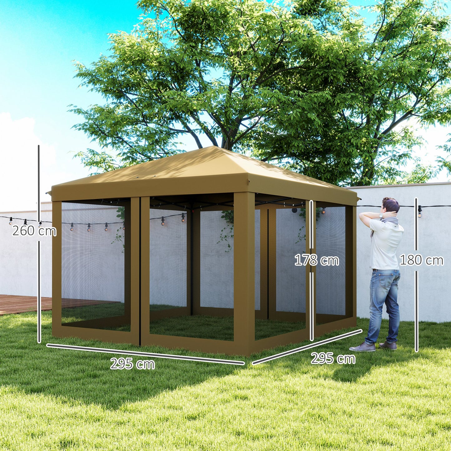 Outsunny 3x3m Pop Up Gazebo With 420D Canopy, Removable Mesh Sidewalls, Carry Bag, Garden Patio Outdoor Khaki