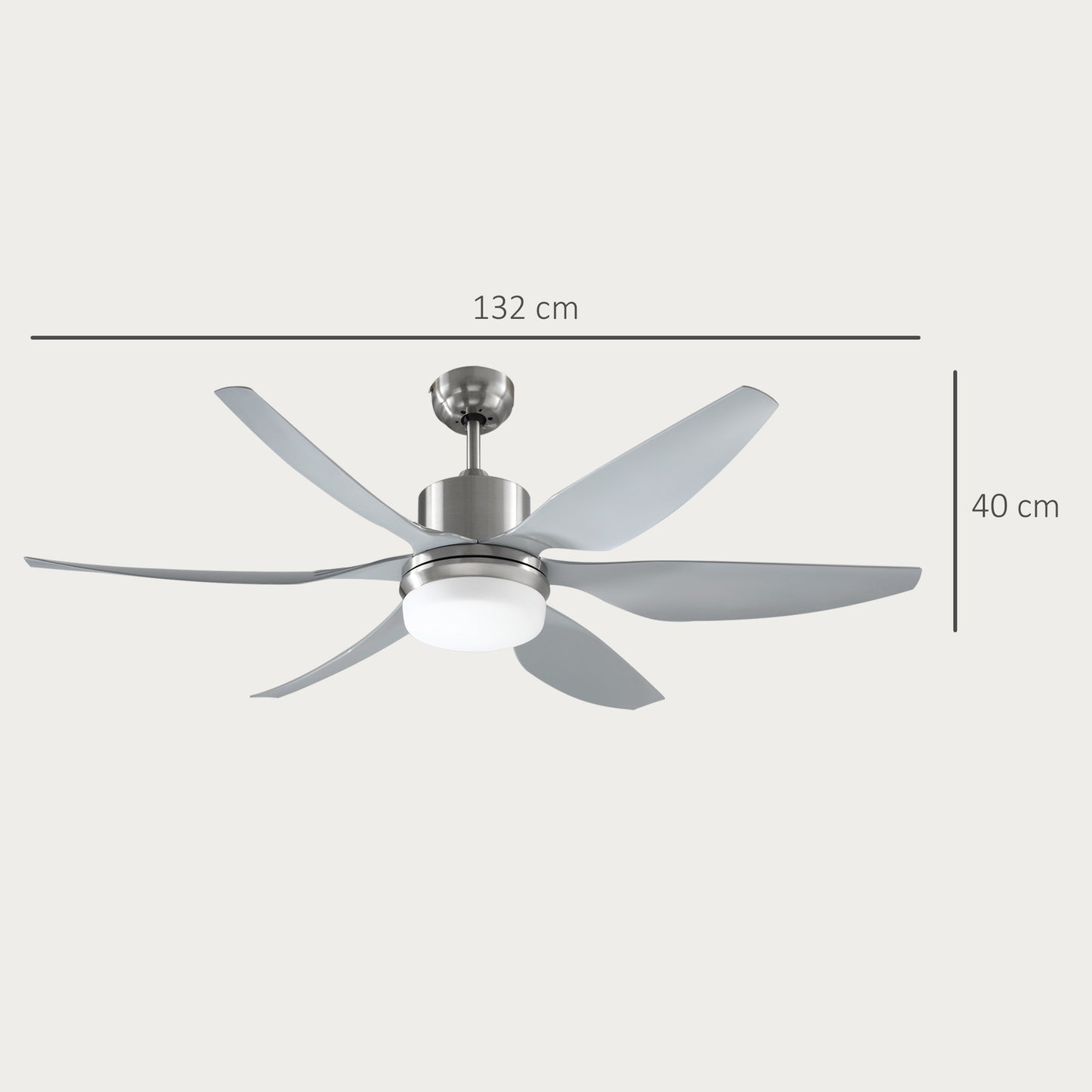 HOMCOM Set of 2 Reversible Ceiling Fans with Light 6 Blades Indoor Modern LED Ceiling Fans with Remote Controller Silver