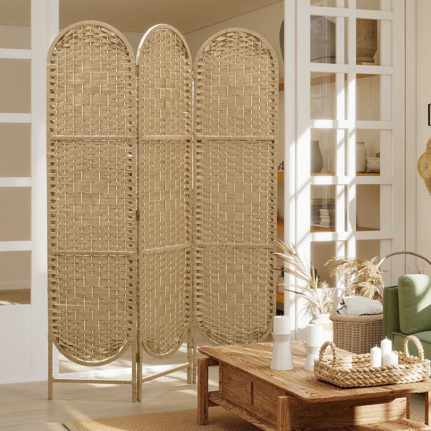 HOMCOM Freestanding Privacy Screen 3 Panel Folding Room Divider Natural Wood Finish For Living Room Bedroom Office
