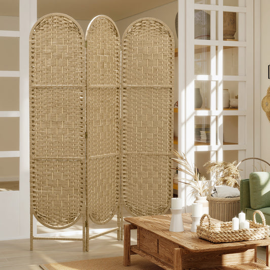HOMCOM Freestanding Privacy Screen 3 Panel Folding Room Divider Natural Wood Finish For Living Room Bedroom Office