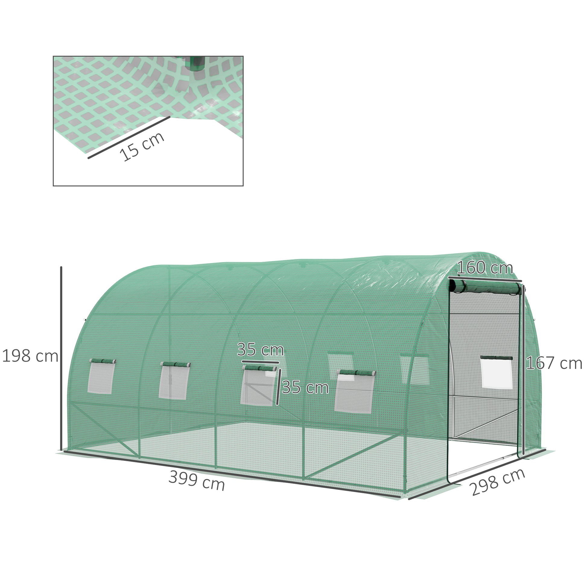 Outsunny 4x3m Green Polytunnel Greenhouse with Integrated Sprinkler System - ALL4U RETAILER LTD