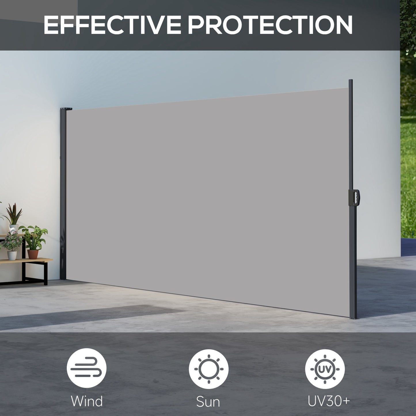 Outsunny Retractable Side Awning Outdoor Privacy Screen 400 x 180 cm Light Grey Shade