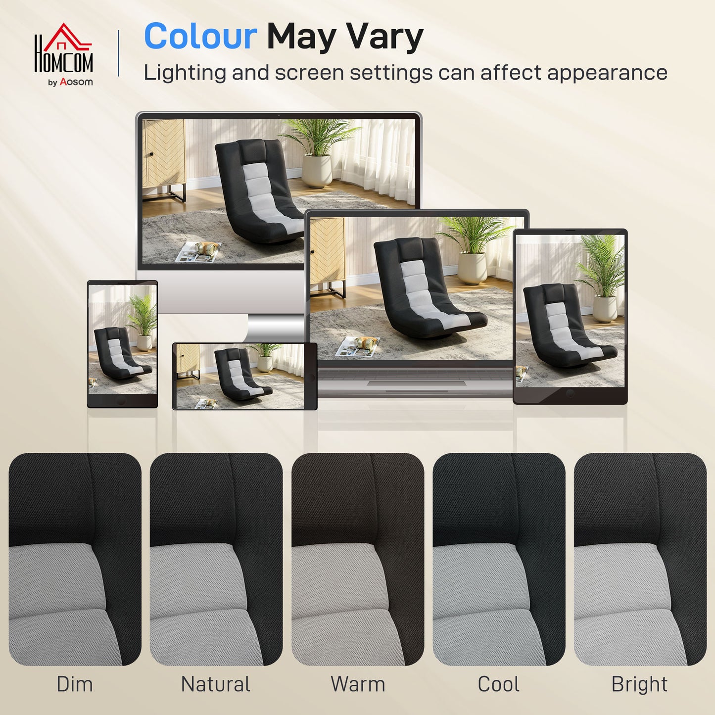 HOMCOM Floor Chair Folding Floor Sofa With Adjustable Backrest Wide Seat And Swivel Base Black