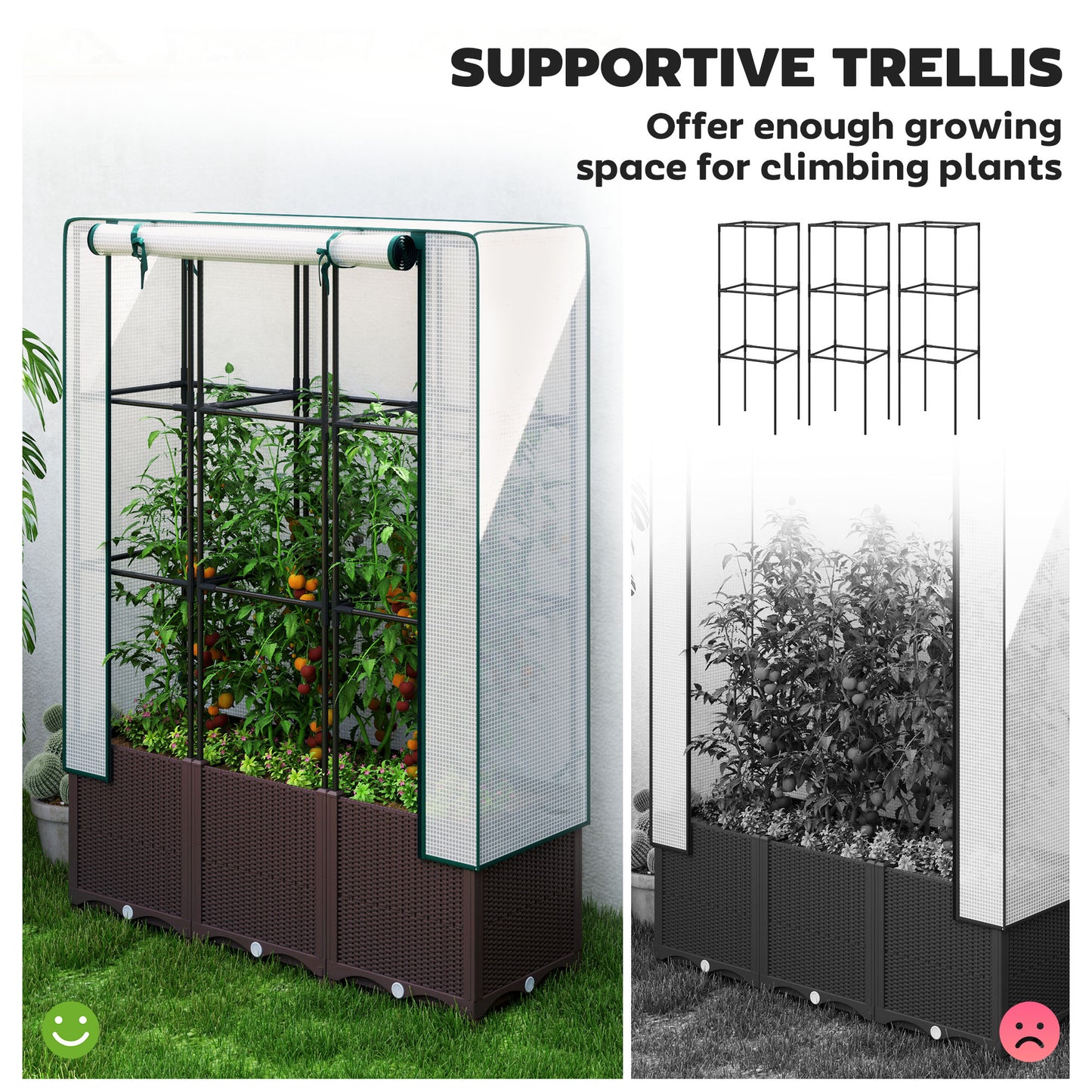 Outsunny Raised Garden Bed With Trellis And PE Cover For Climbing Plants Vegetables And Flowers 120x40x140 cm