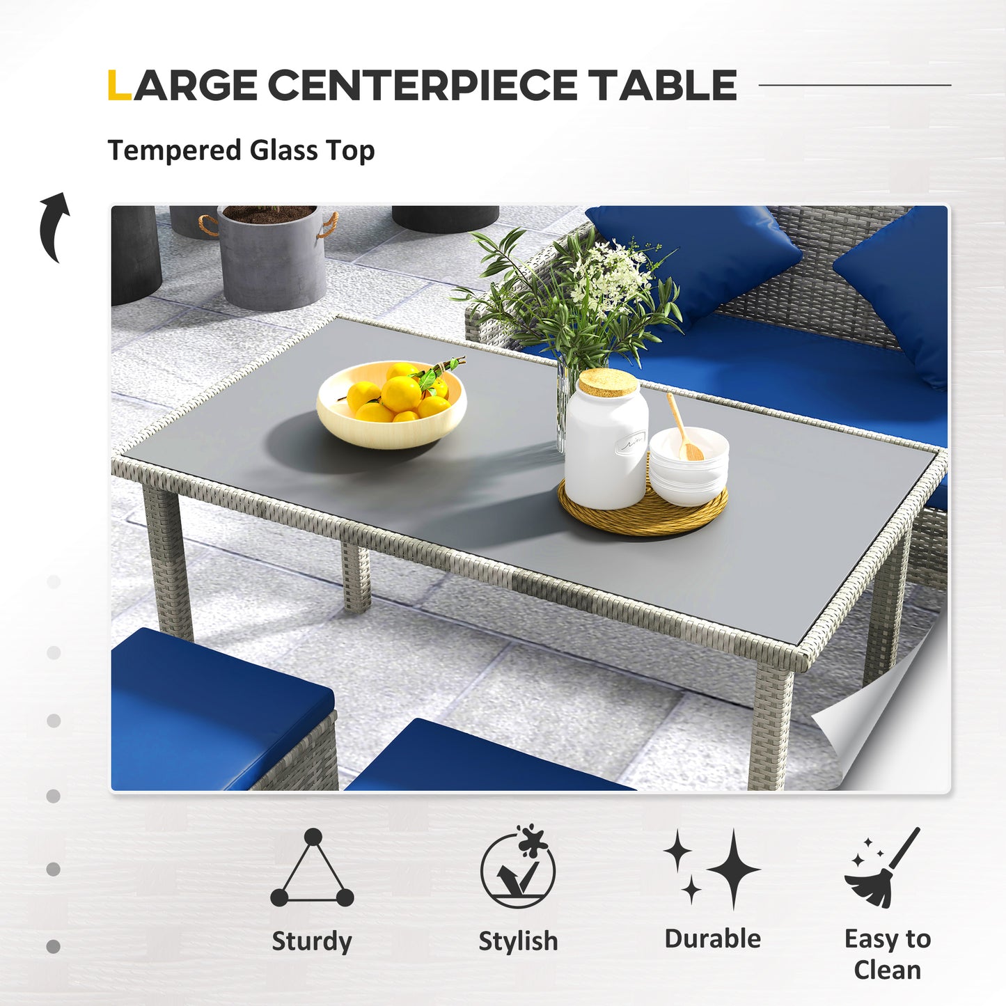 Outsunny 5 Piece Rattan Garden Furniture Set With Dining Table Cushions Dark Blue