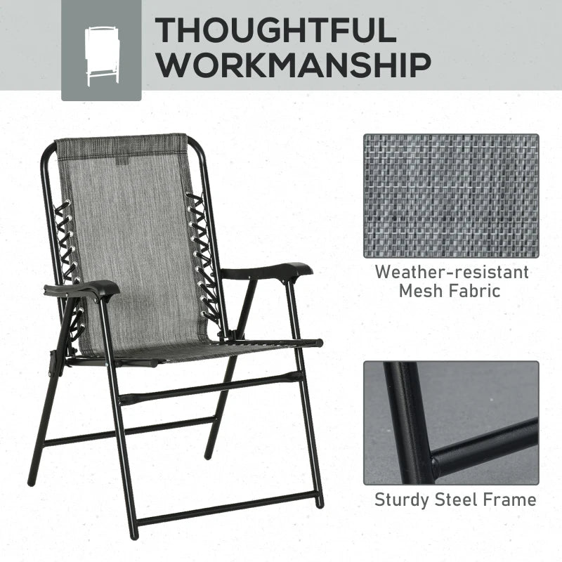 Outsunny 6-Piece Patio Folding Chair Set, Portable Outdoor Chairs with Armrest, Breathable Mesh Fabric Seat & Backrest - Ideal for Camping, Beach, Deck, Lawn - Grey - ALL4U RETAILER LTD